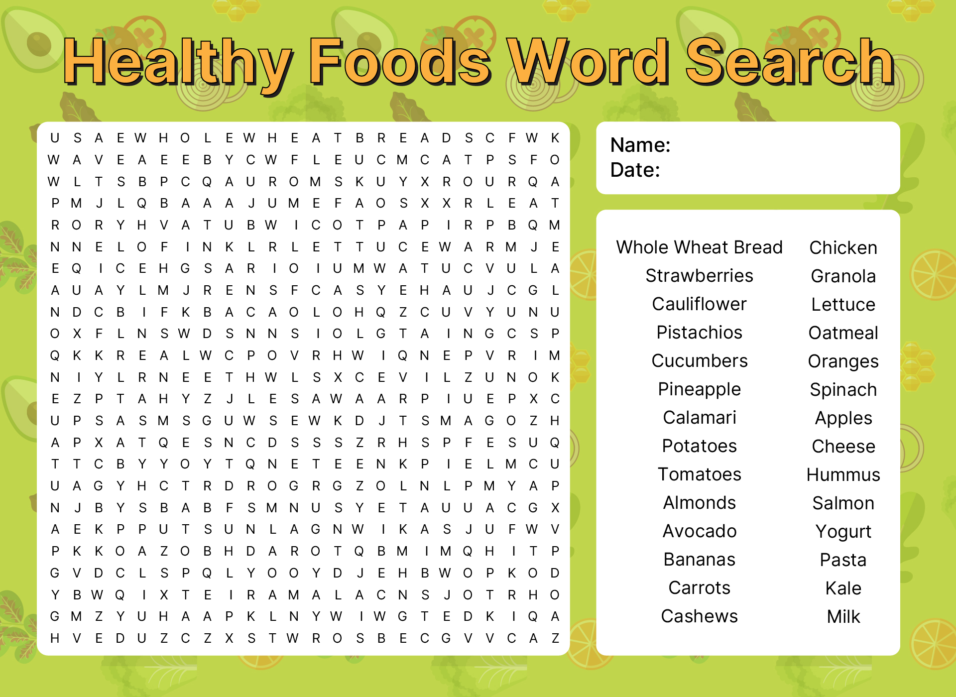 Super Hard Healthy Foods Word Search Printable
