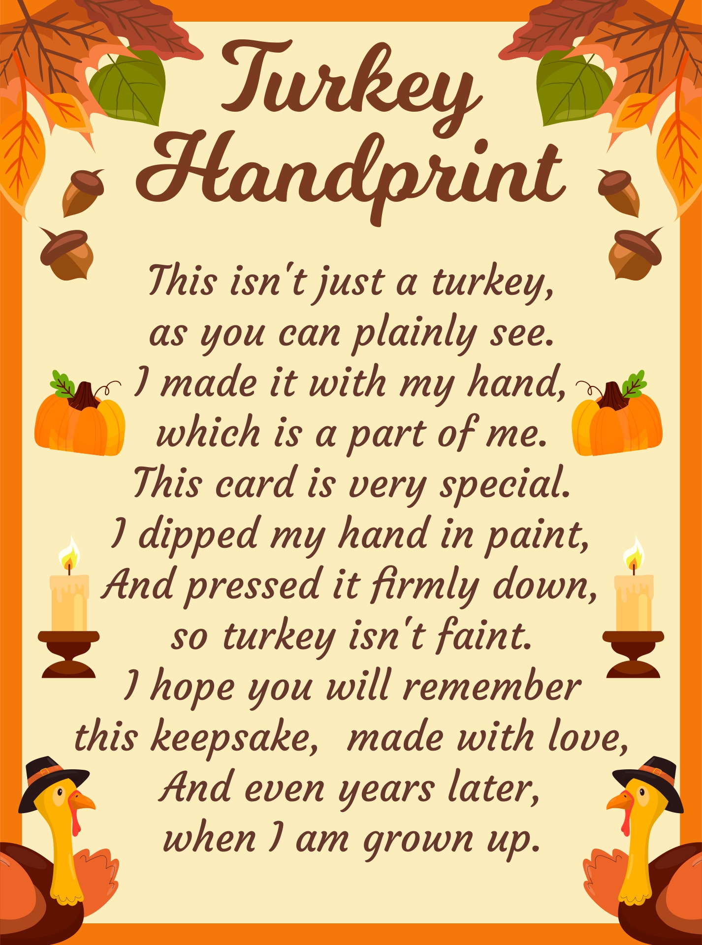 Turkey Handprint Poem Printables