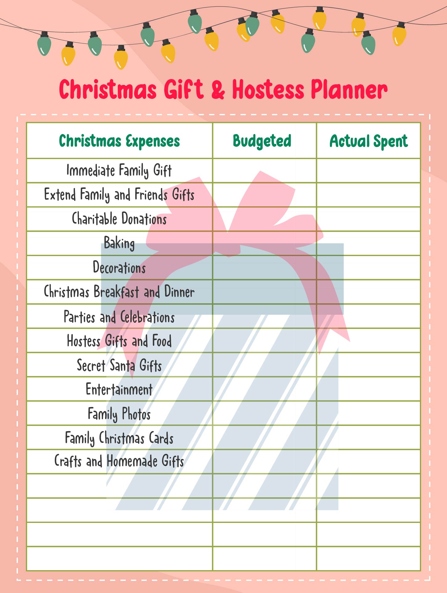 Printable Christmas Gift & Hostess Planner