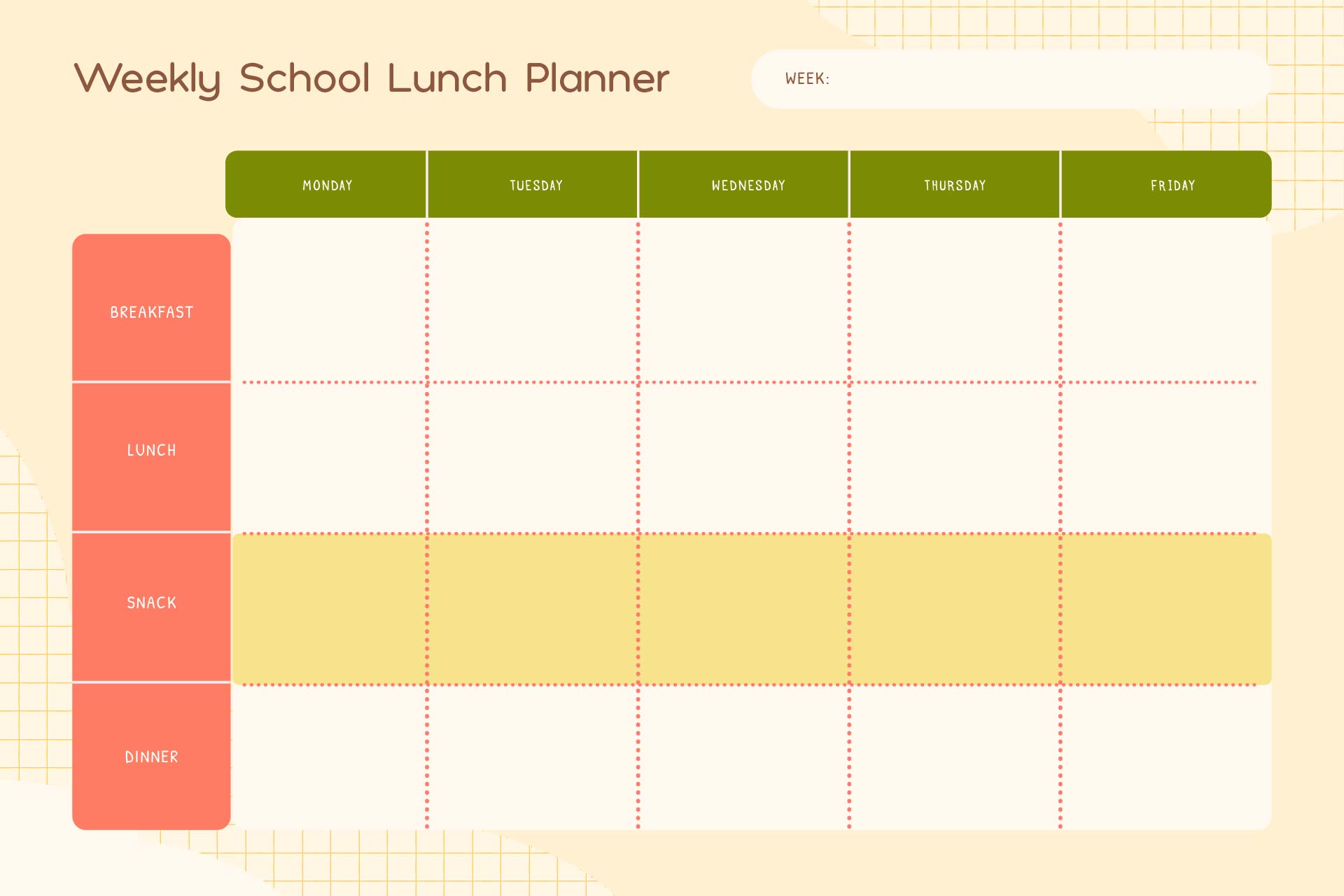 Printable Weekly School Lunch Planner