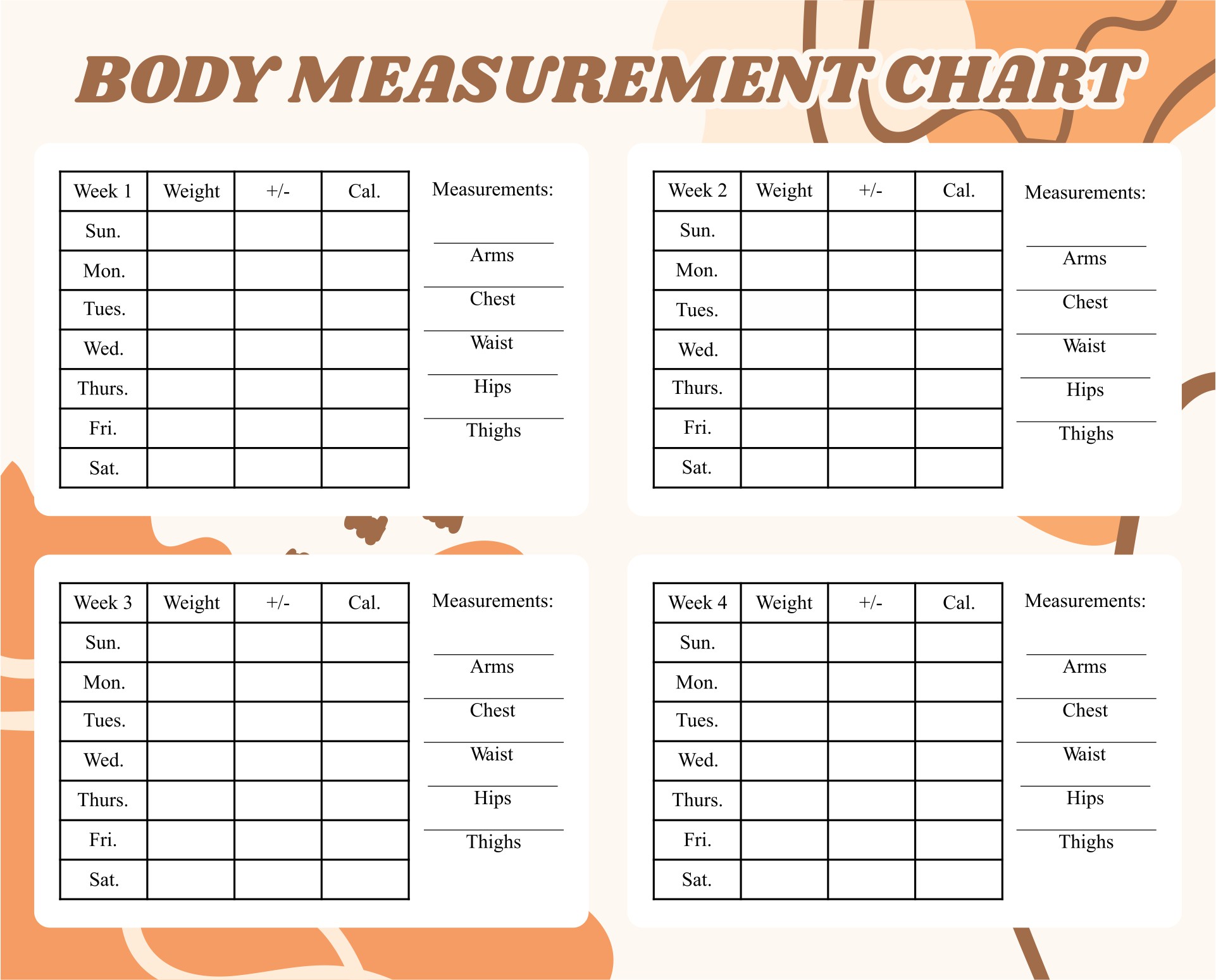 Healthy Weight Loss Measurement Chart Printable