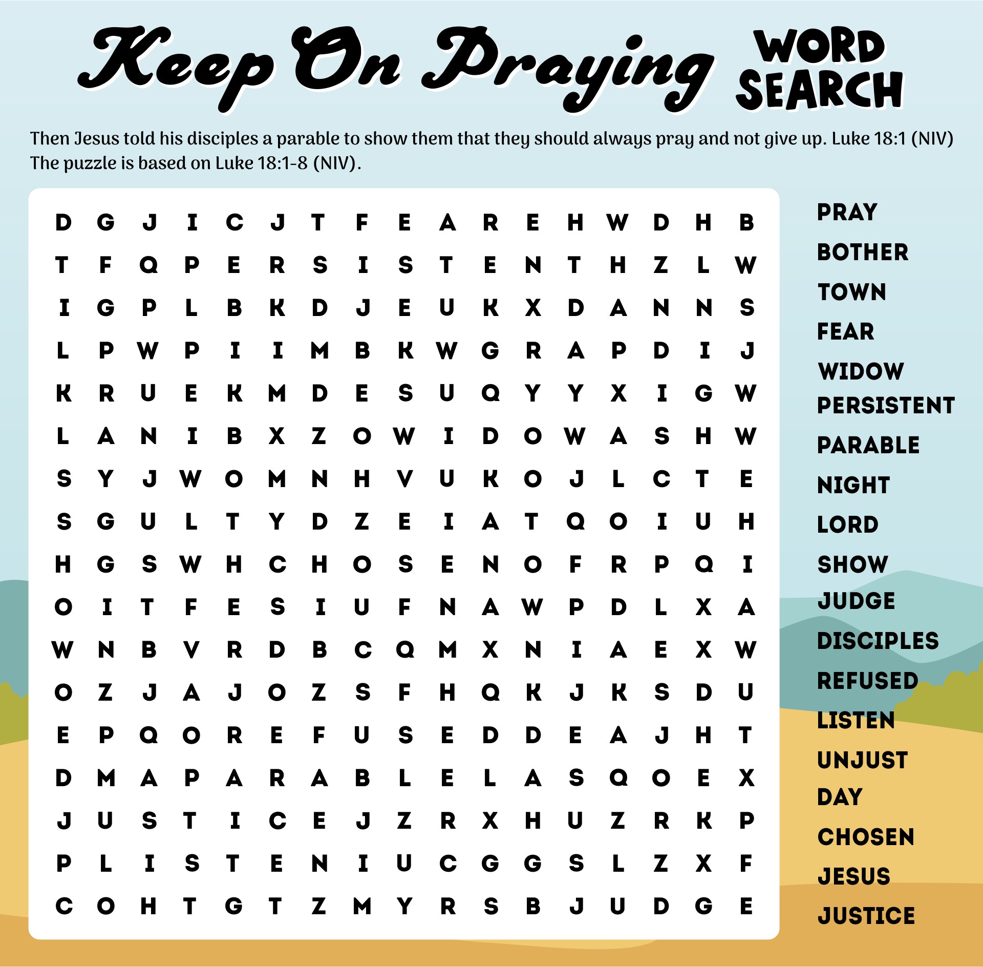 Keep On Praying Word Search Printable