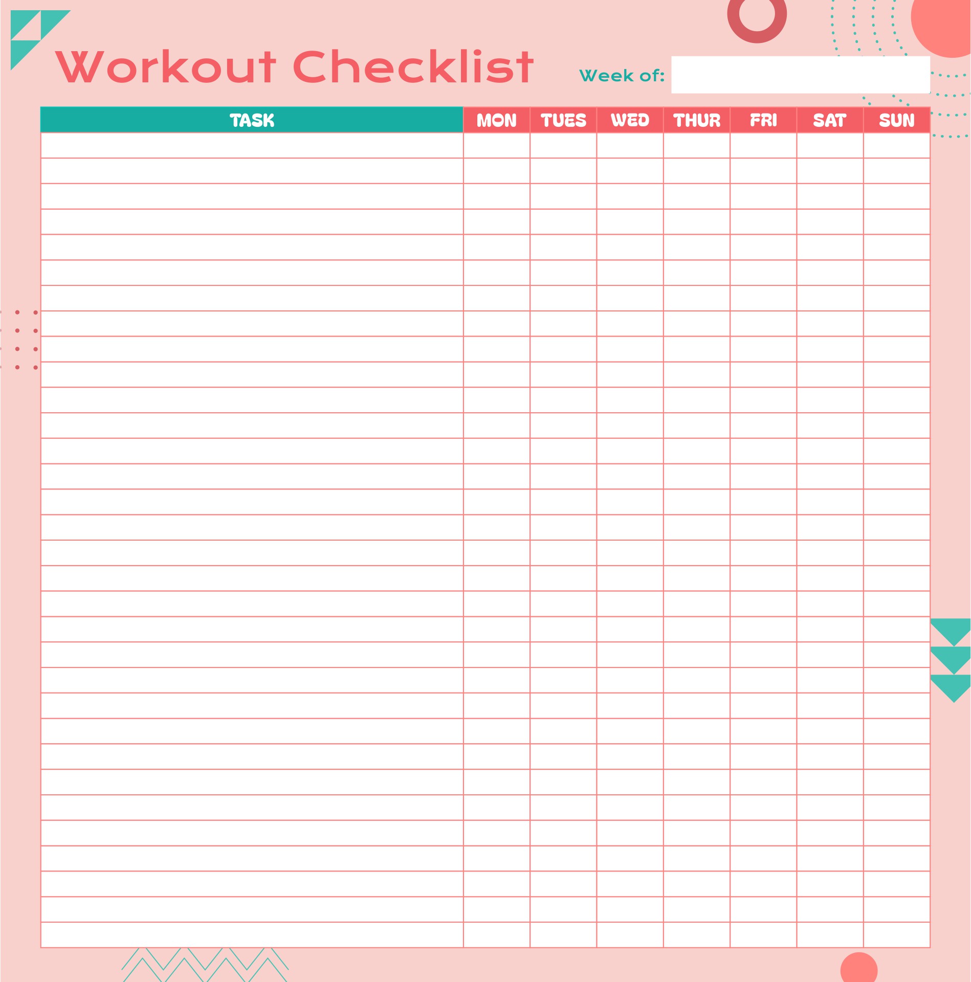 Printable Daily Workout Checklist