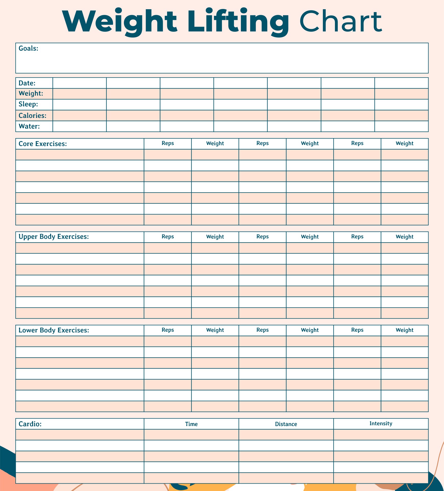 Printable Weight Lifting Chart Template