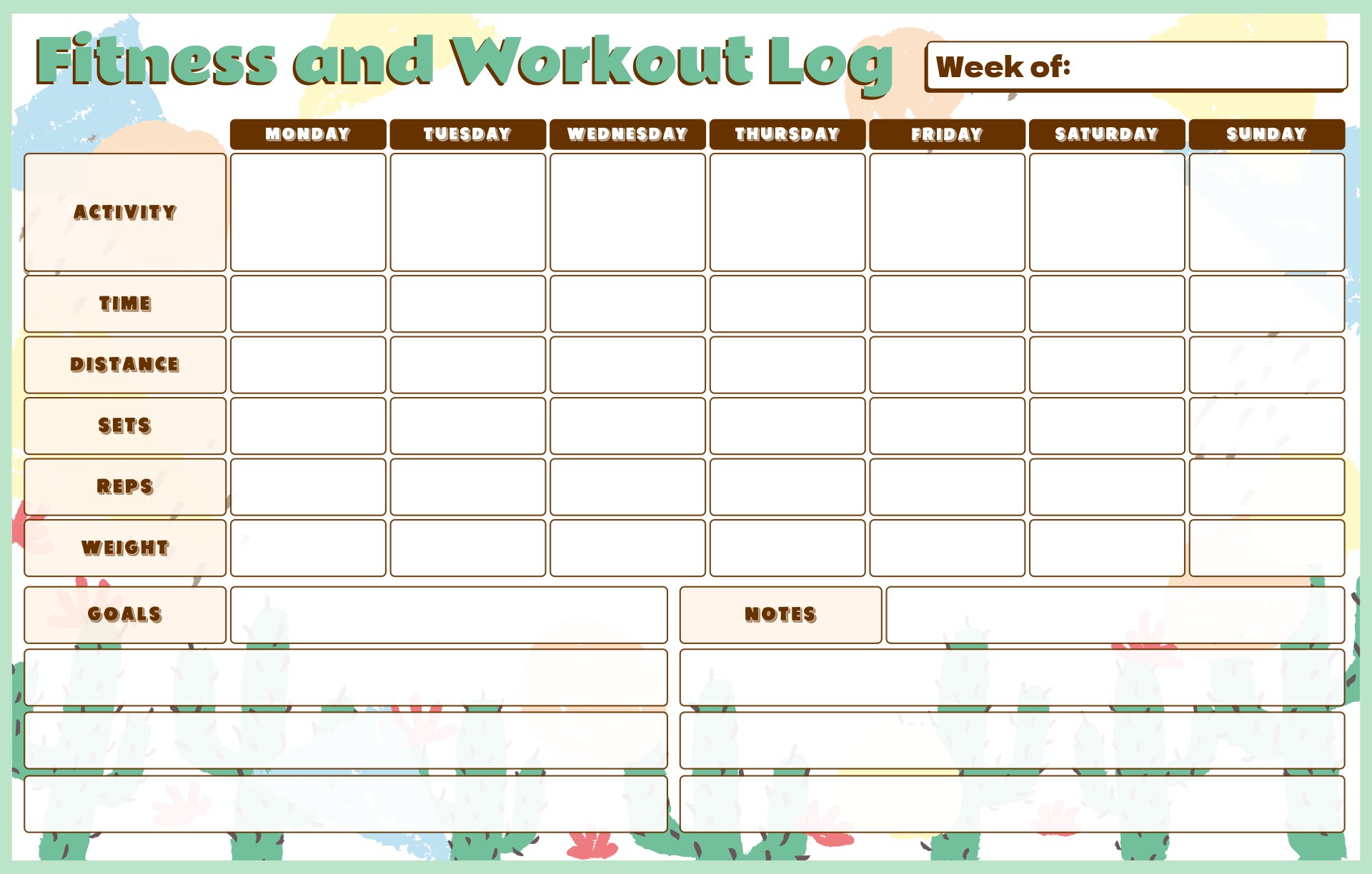 Weekly Fitness And Workout Templates Printable