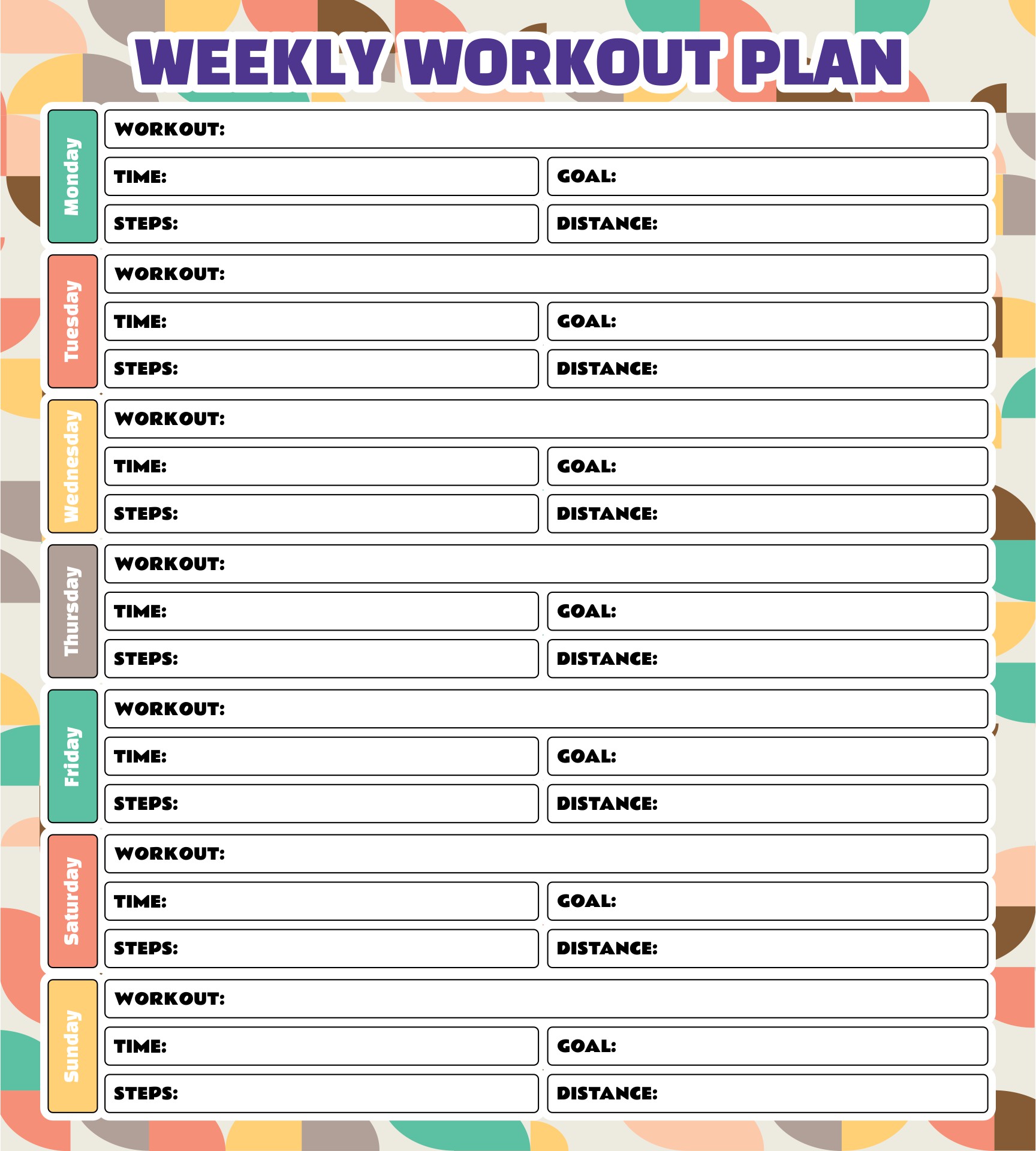 Weekly Workout Schedule For Men And Women Printable