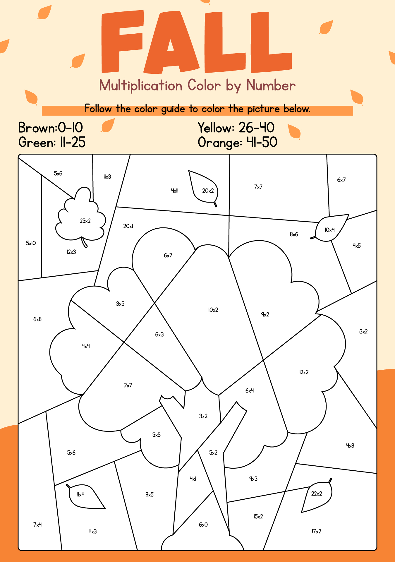 Printable Fall Multiplication Color By Number