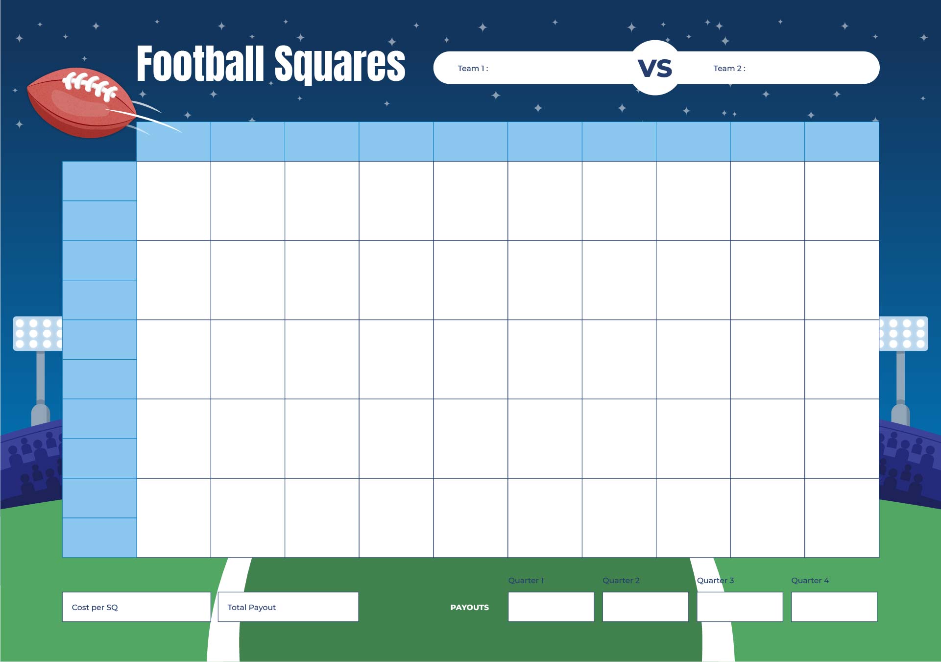 Printable NFL Football 50 Square Grid