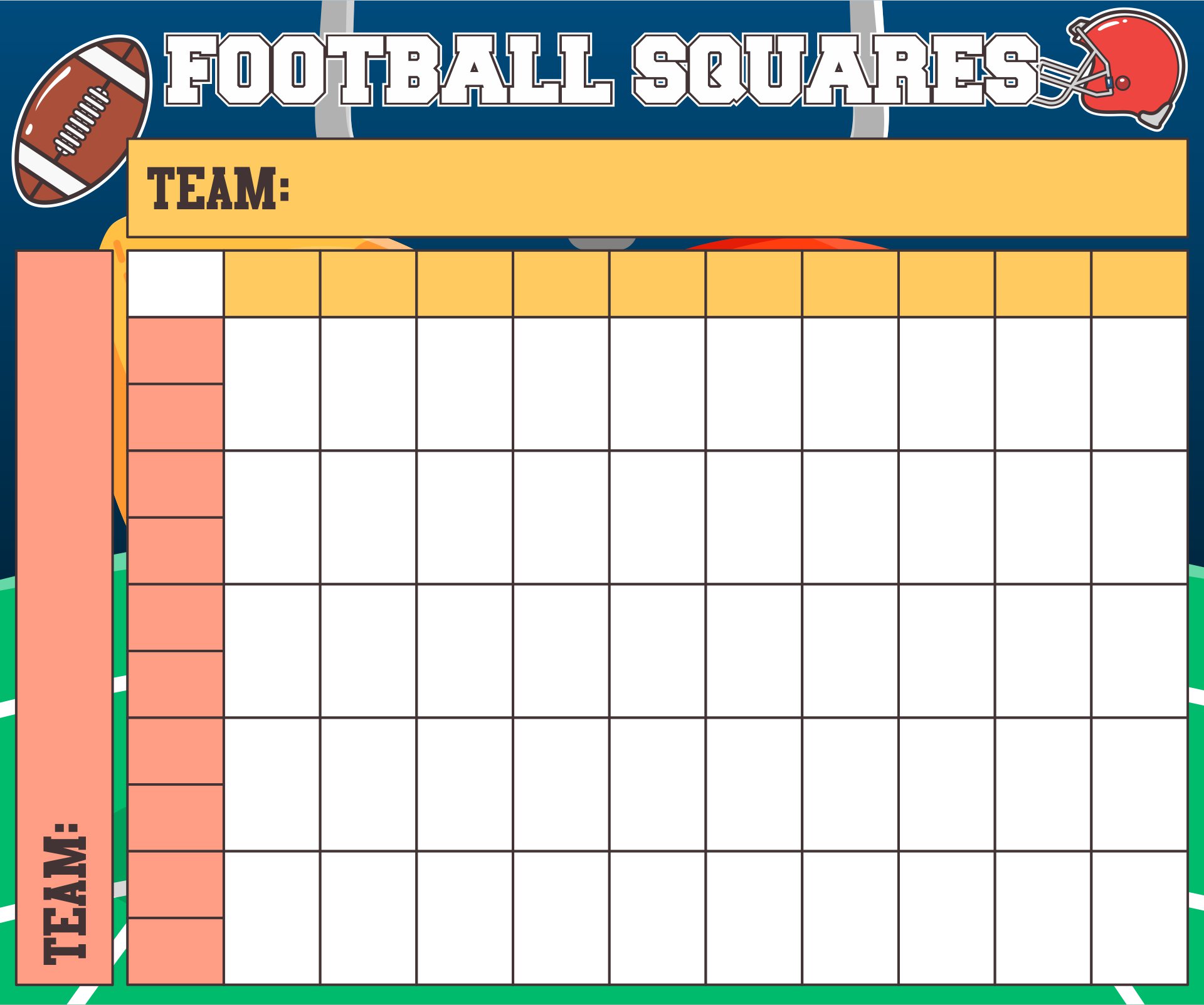 50 Football Sports Pool Squares Printable