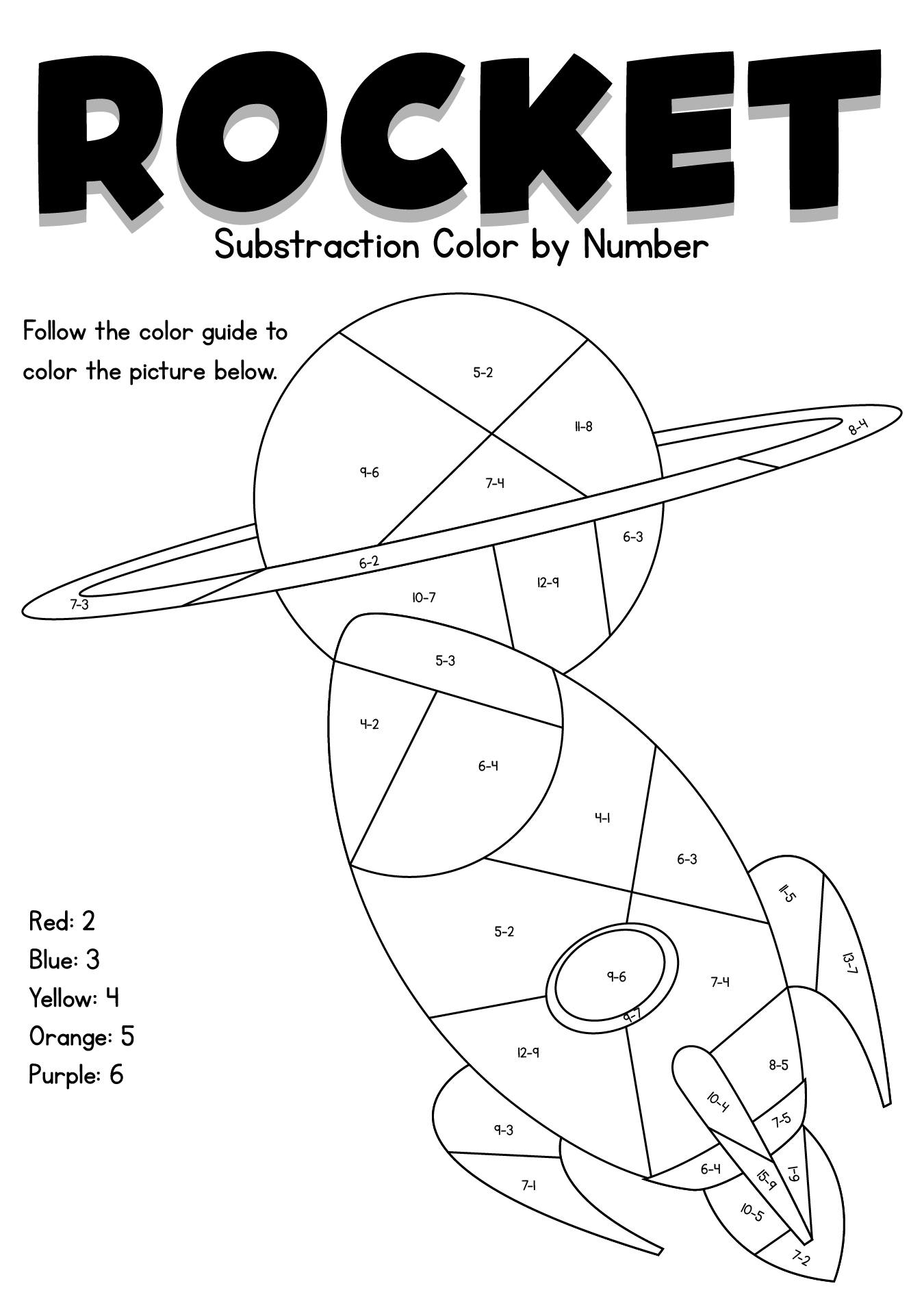 Subtraction Color By Number Worksheets Printable