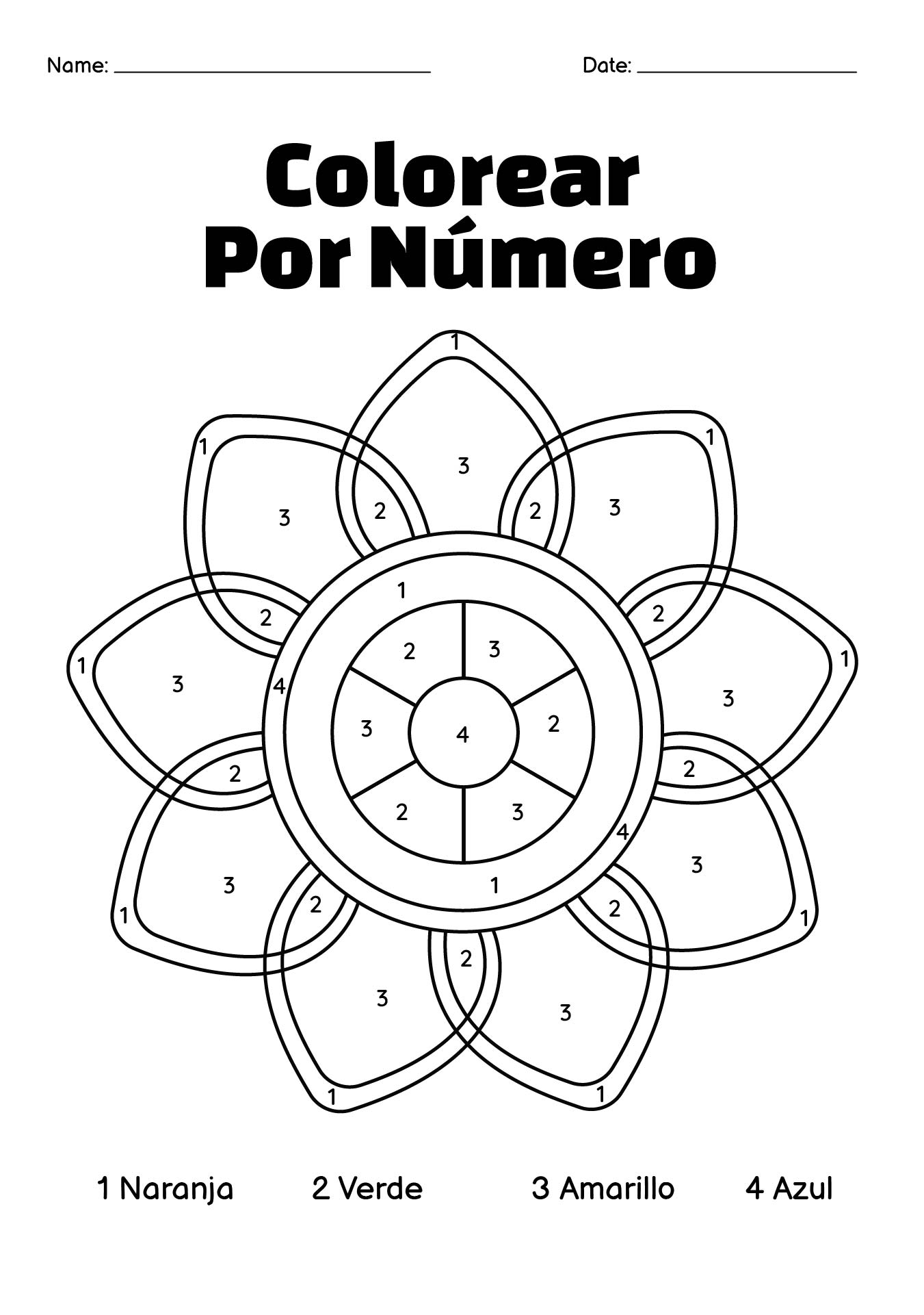 Spanish Color By Number Mandala Printable