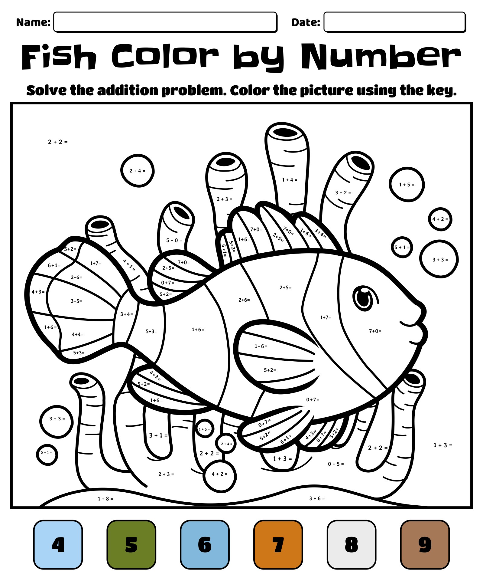 Color By Number Number Fish Math Worksheet Printable