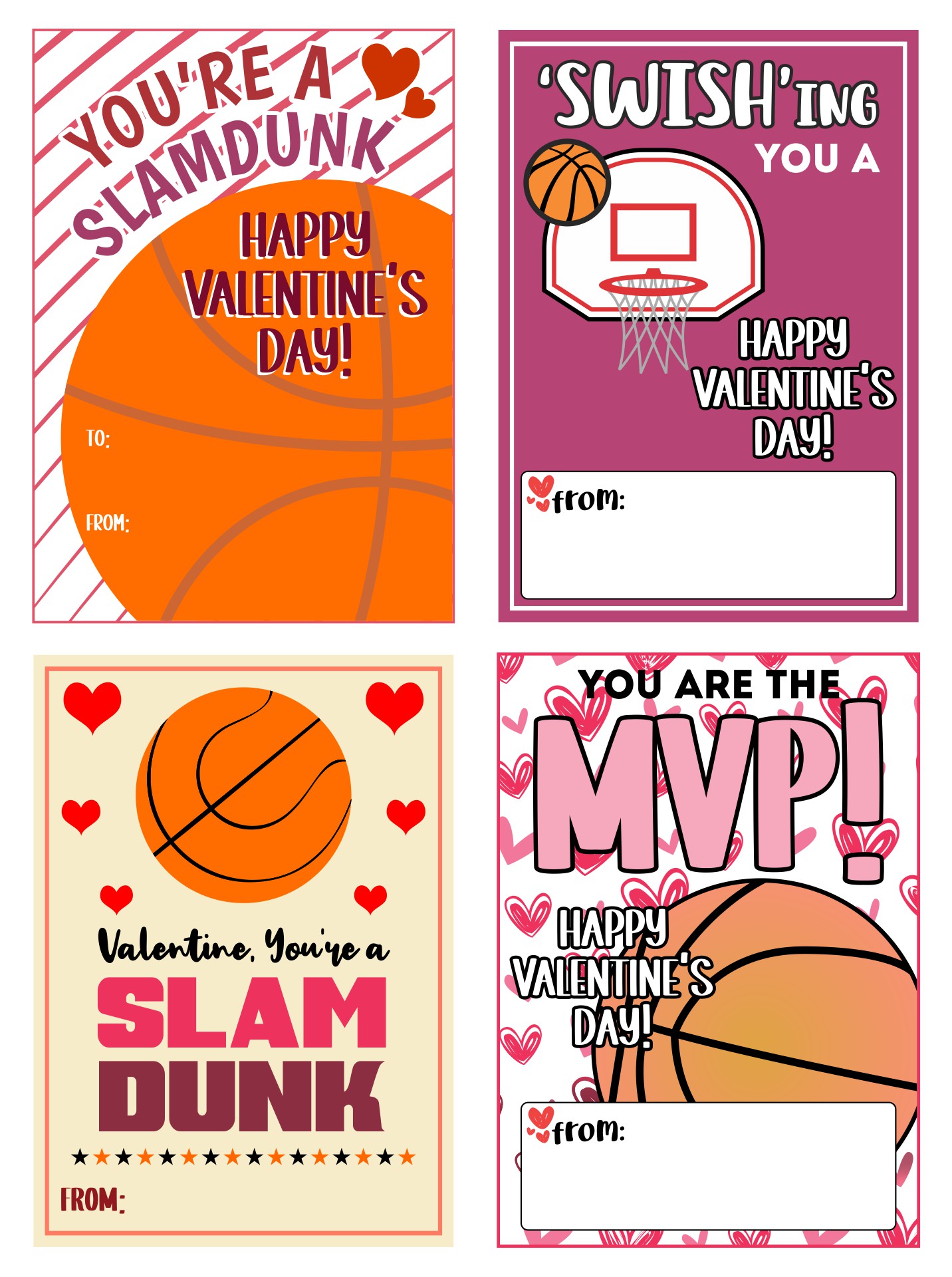 Printable Basketball Valentine Cards For Kids