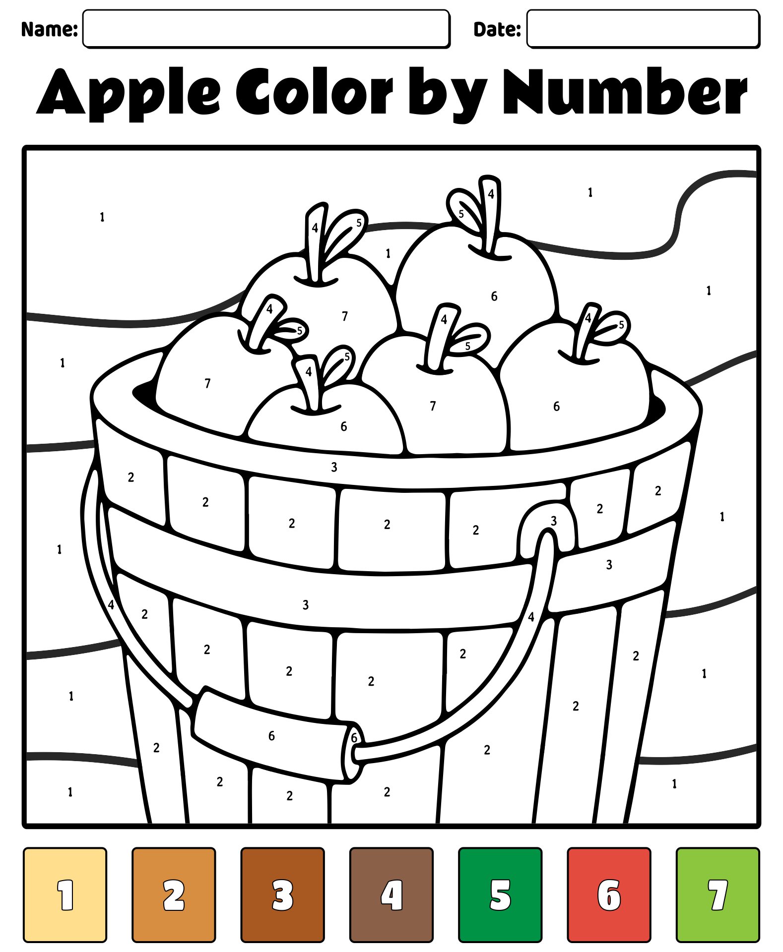 Printable Apple Color By Number Pages