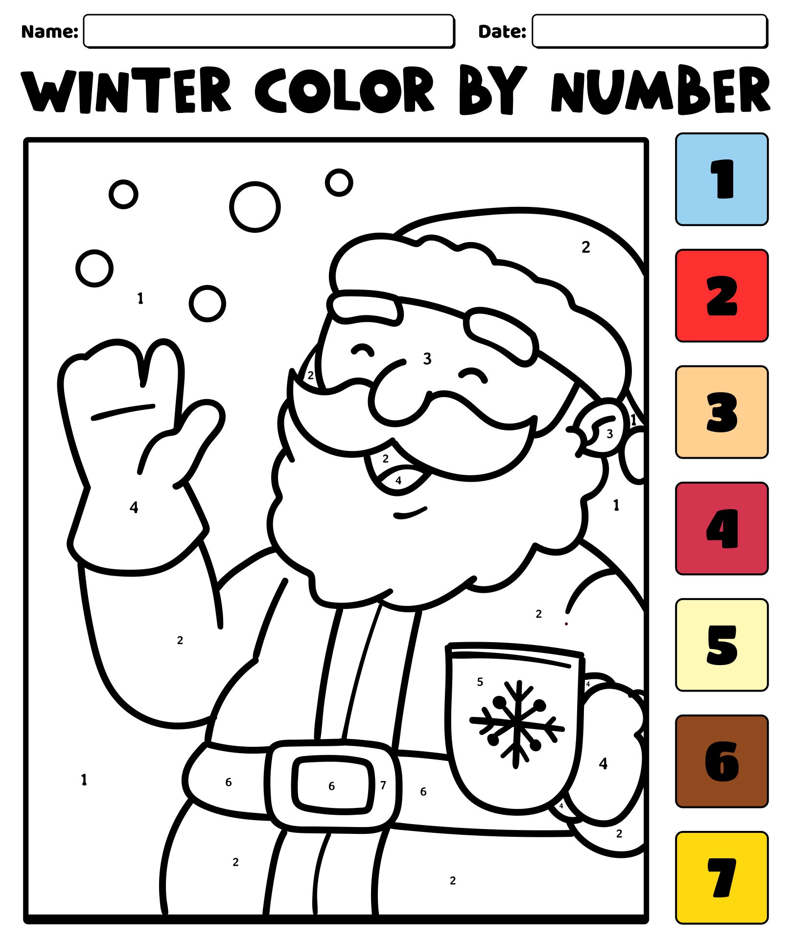 Printable Color By Number Winter Worksheets