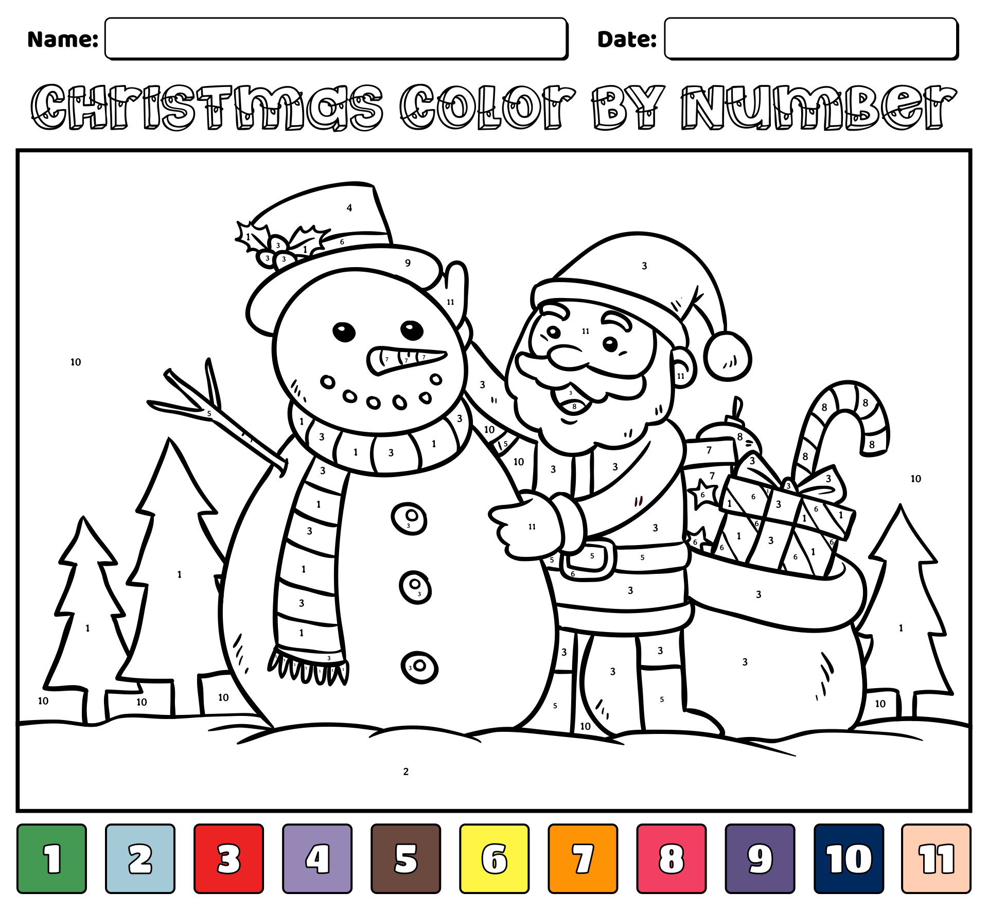 Printable Winter & Christmas Color By Number