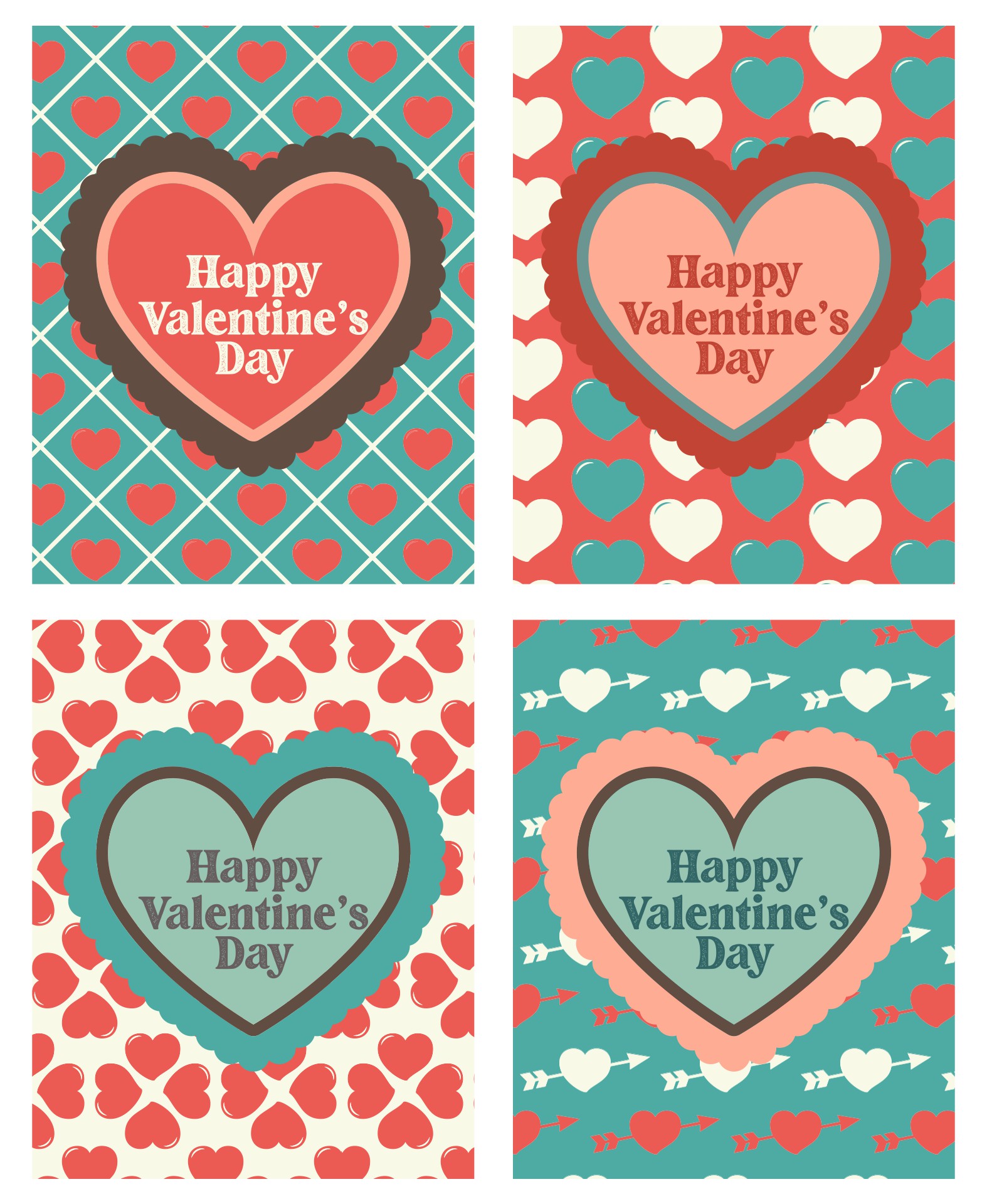 Retro Hearts Printable Valentines Day Card