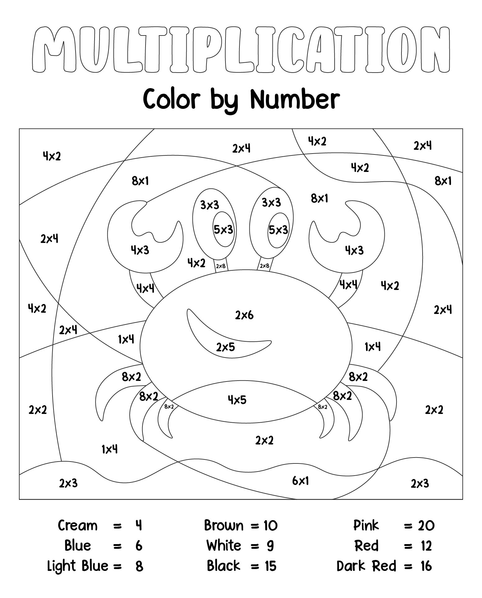 School Activities Multiplication Color Printable