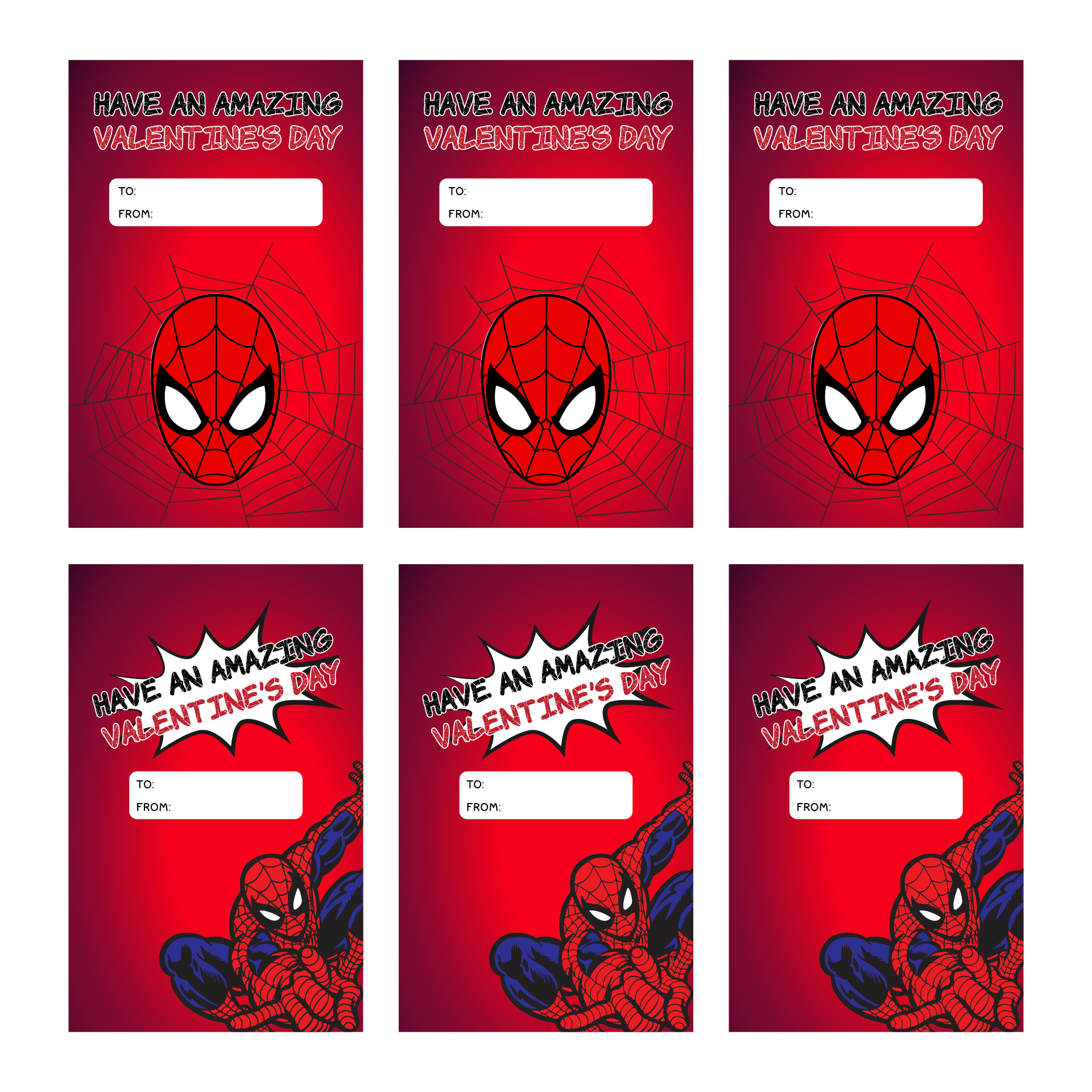 Superhero Spiderman Valentine Cards Template