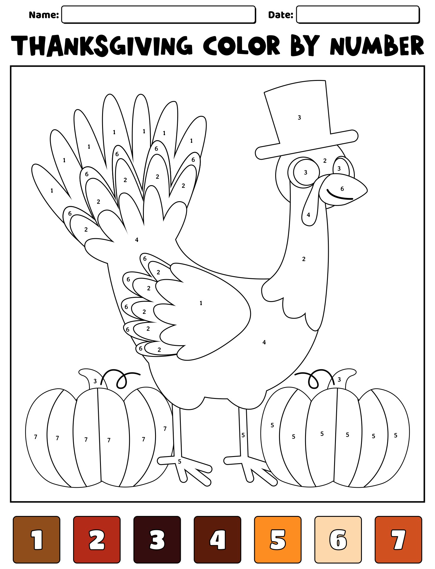 Thanksgiving Color By Number Printable