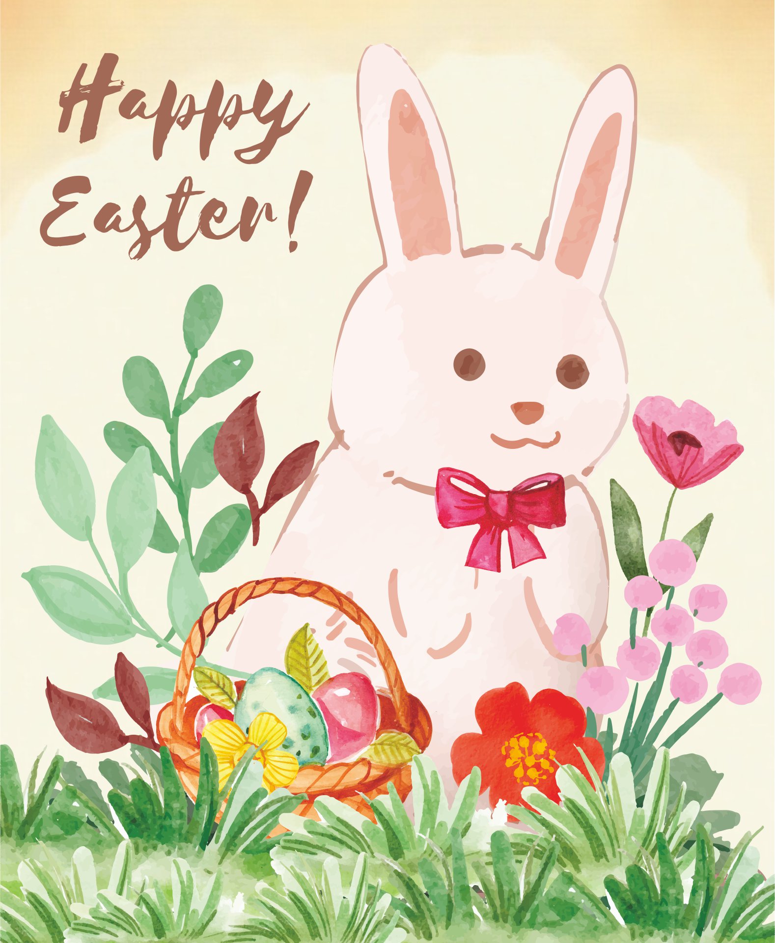 Vintage Watercolor Easter Bunny Art