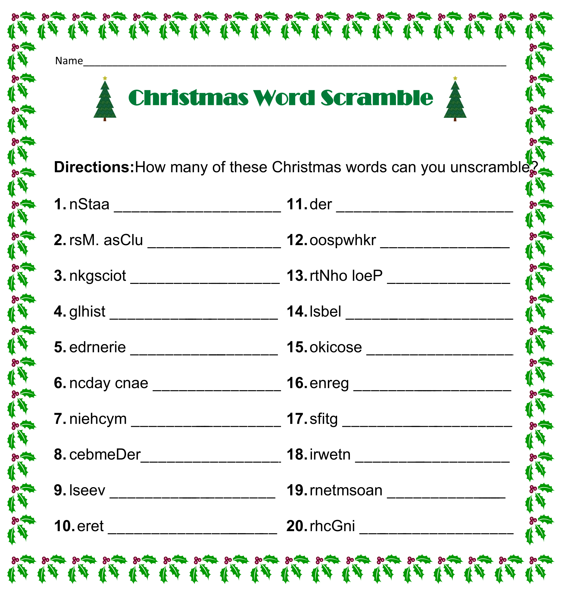 Christmas Unscramble Word Games