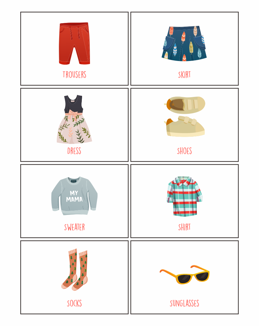 Printable Clothes Flashcards For Toddlers