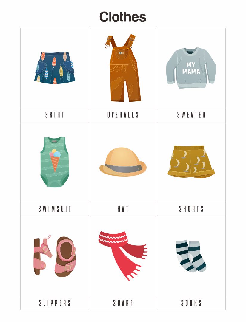 Clothes Flash Cards Printables for Kids