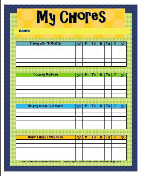 Printable Chore List Chart for Kids