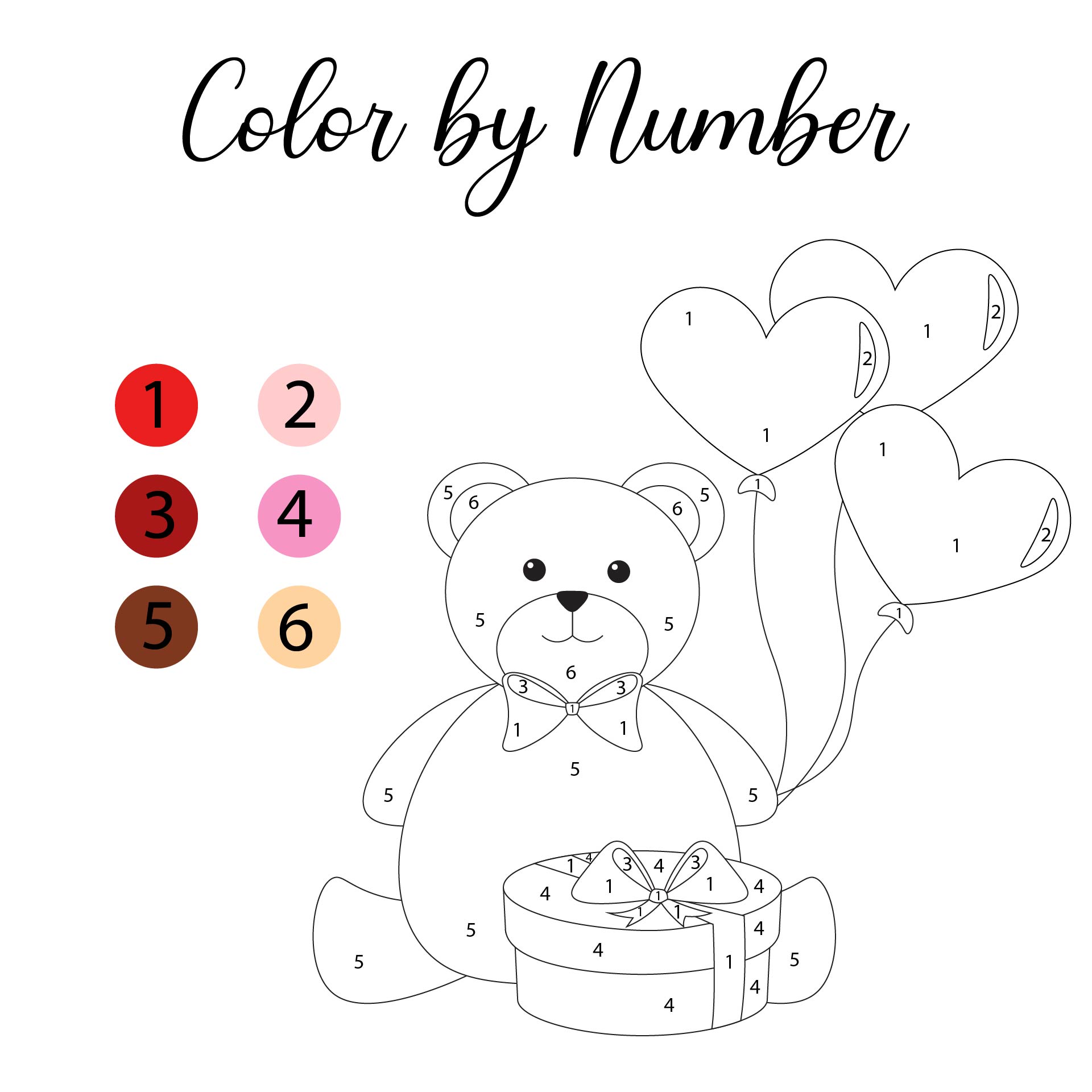 Valentines Color by Number Coloring Pages