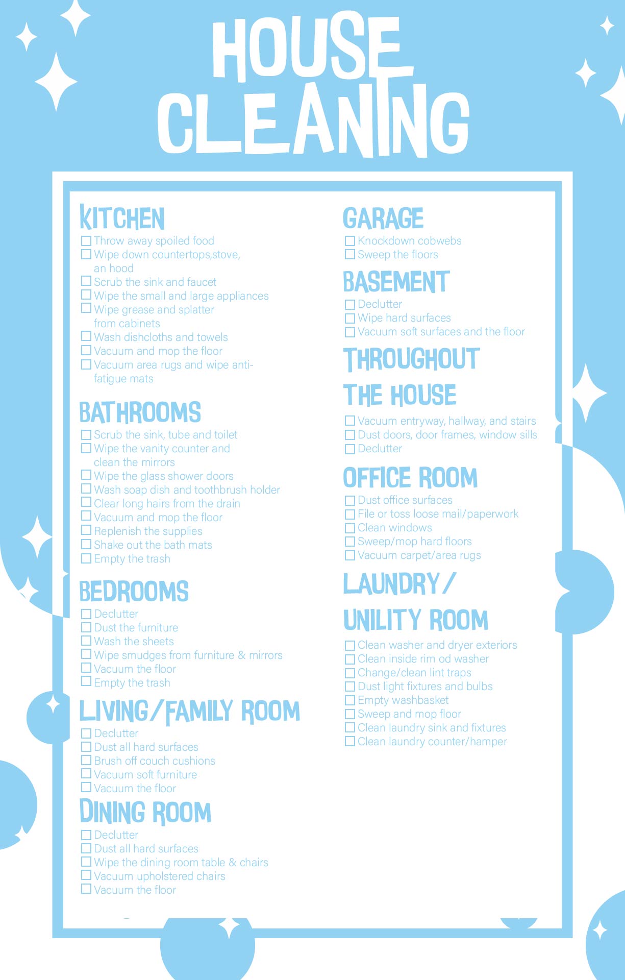 Free Printable House Cleaning List