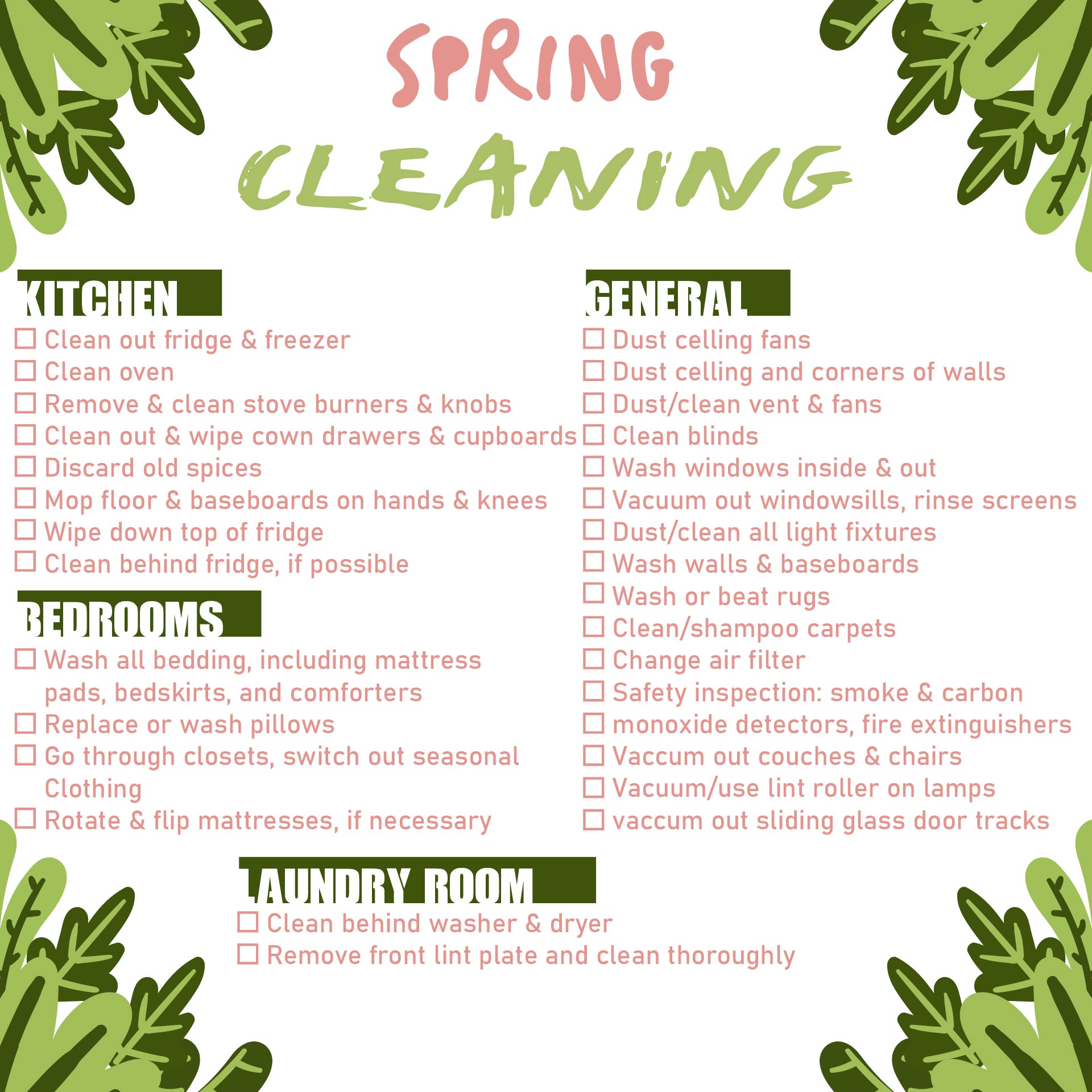 Spring Cleaning Checklist Printable