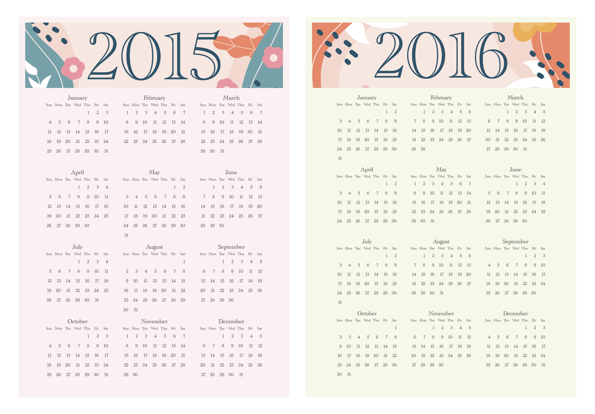 2016 Printable Monthly Calendar 2015