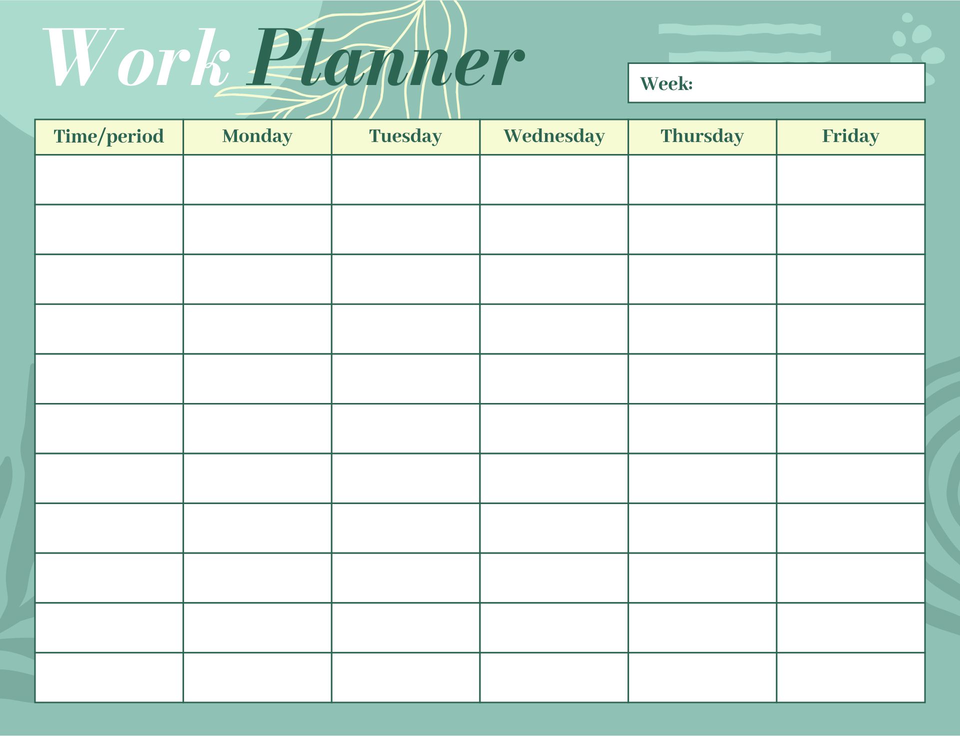 5 Day Work Week Planner Template