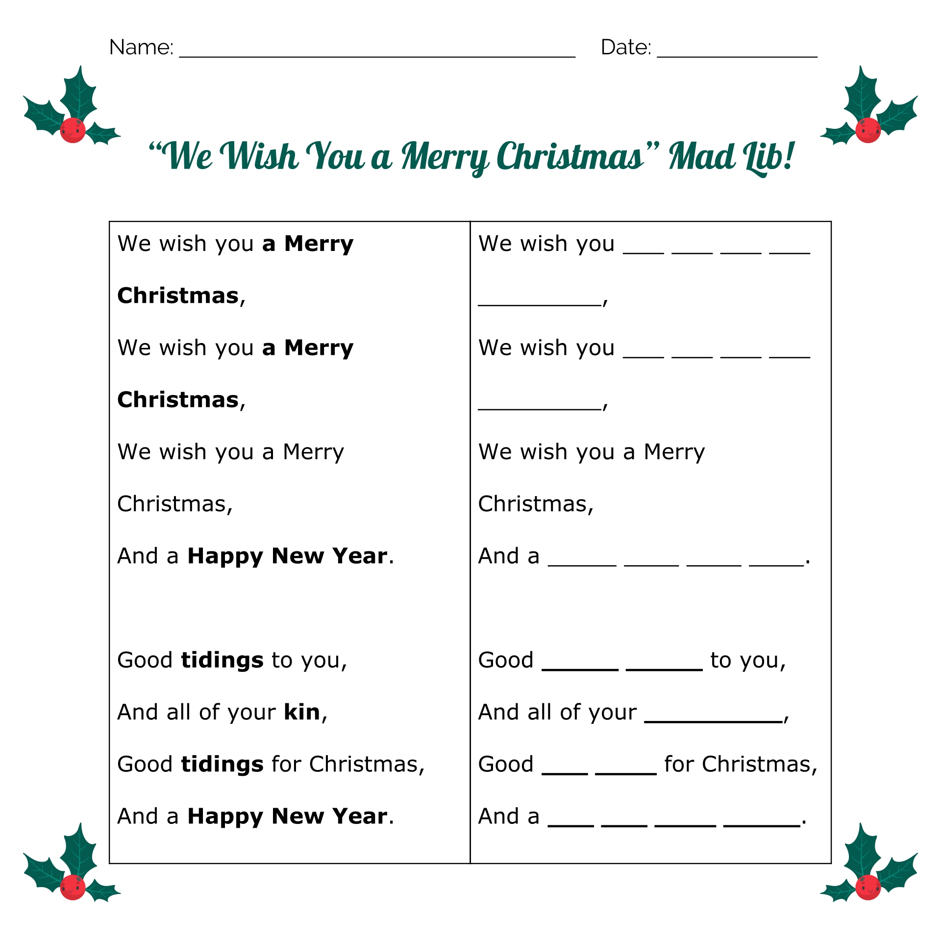 Mad Libs Printable Christmas Cookies