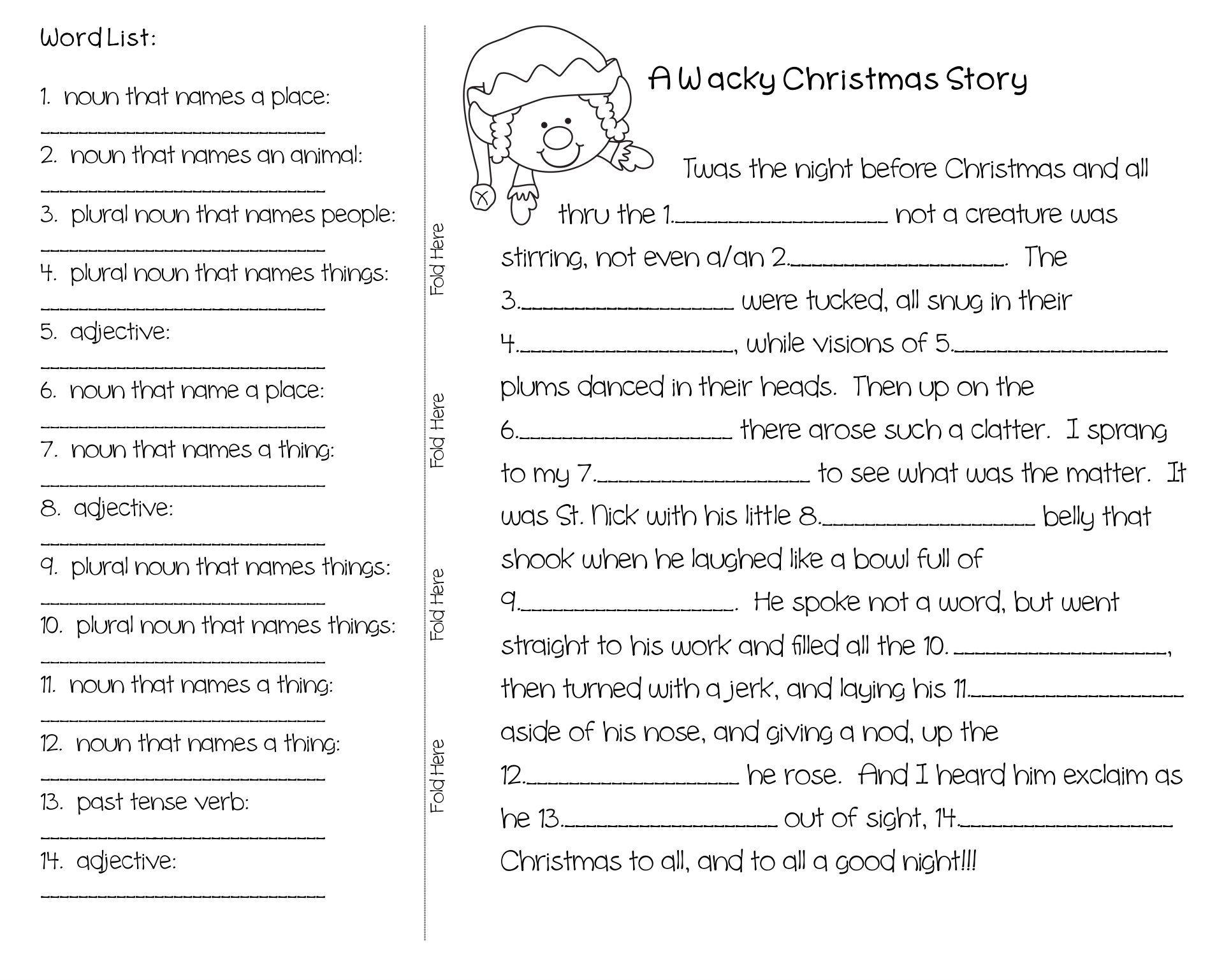Christmas Mad Libs Printable Worksheets