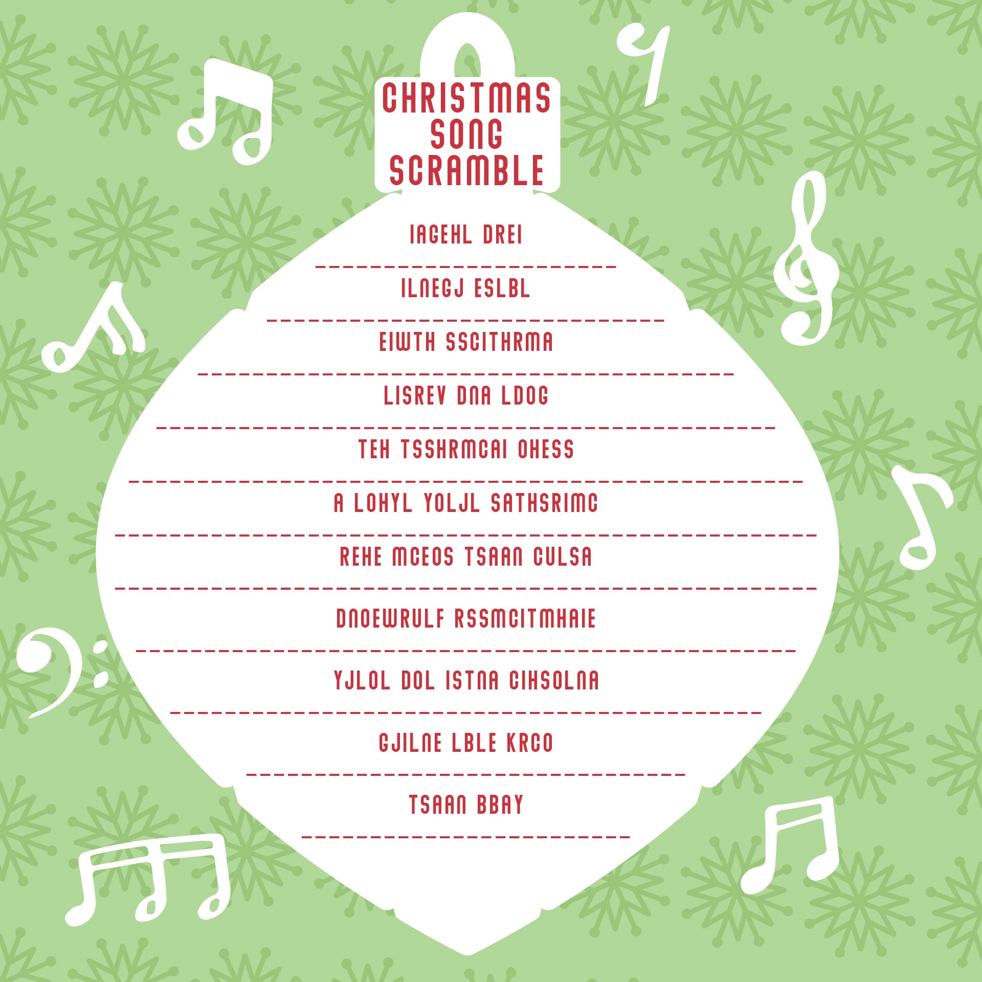 Christmas Song Scramble 10 Free PDF Printables Printablee Christmas Song Scramble 10 Free PDF Printables Printablee