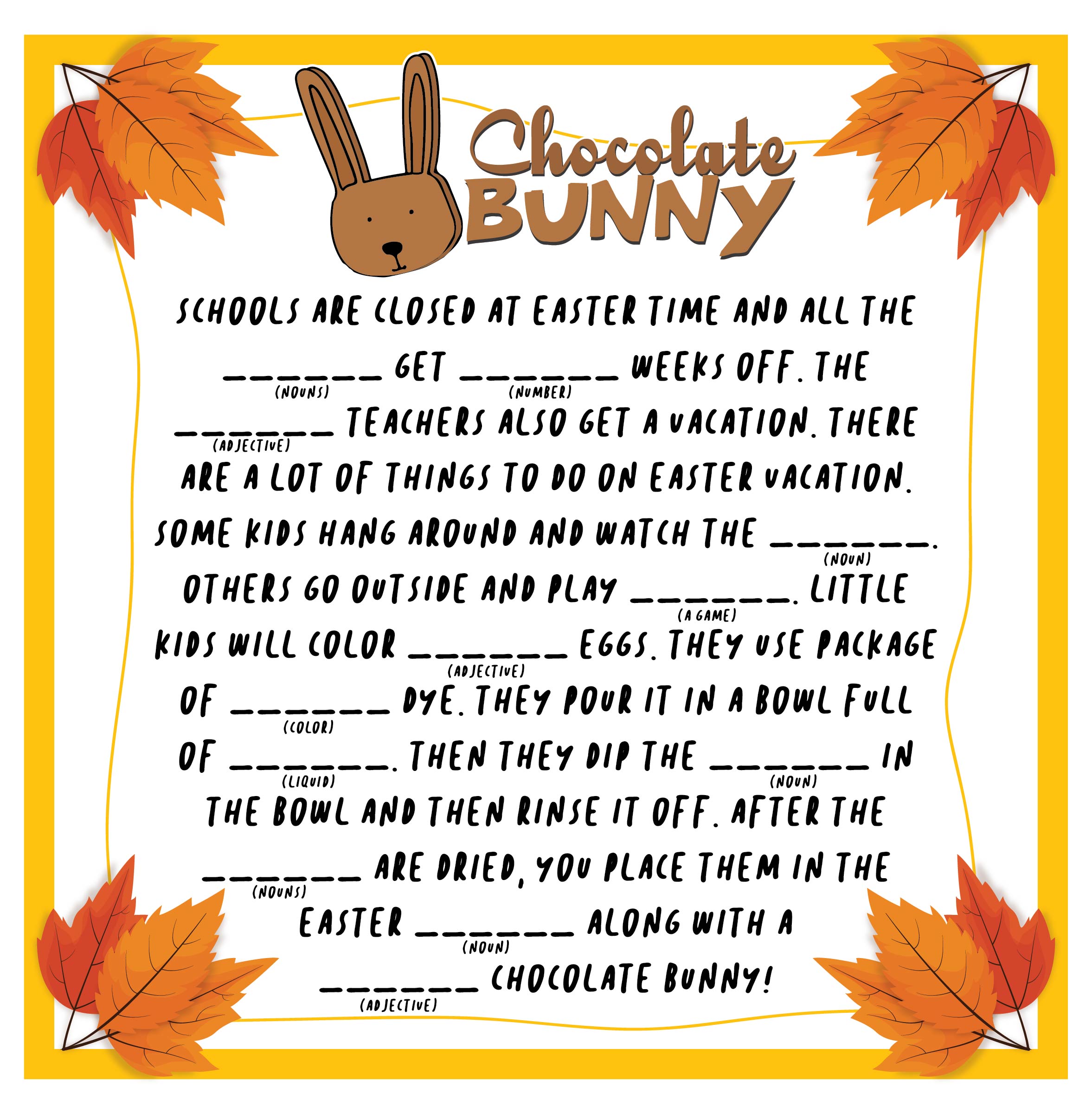 Easter Mad Libs Printable