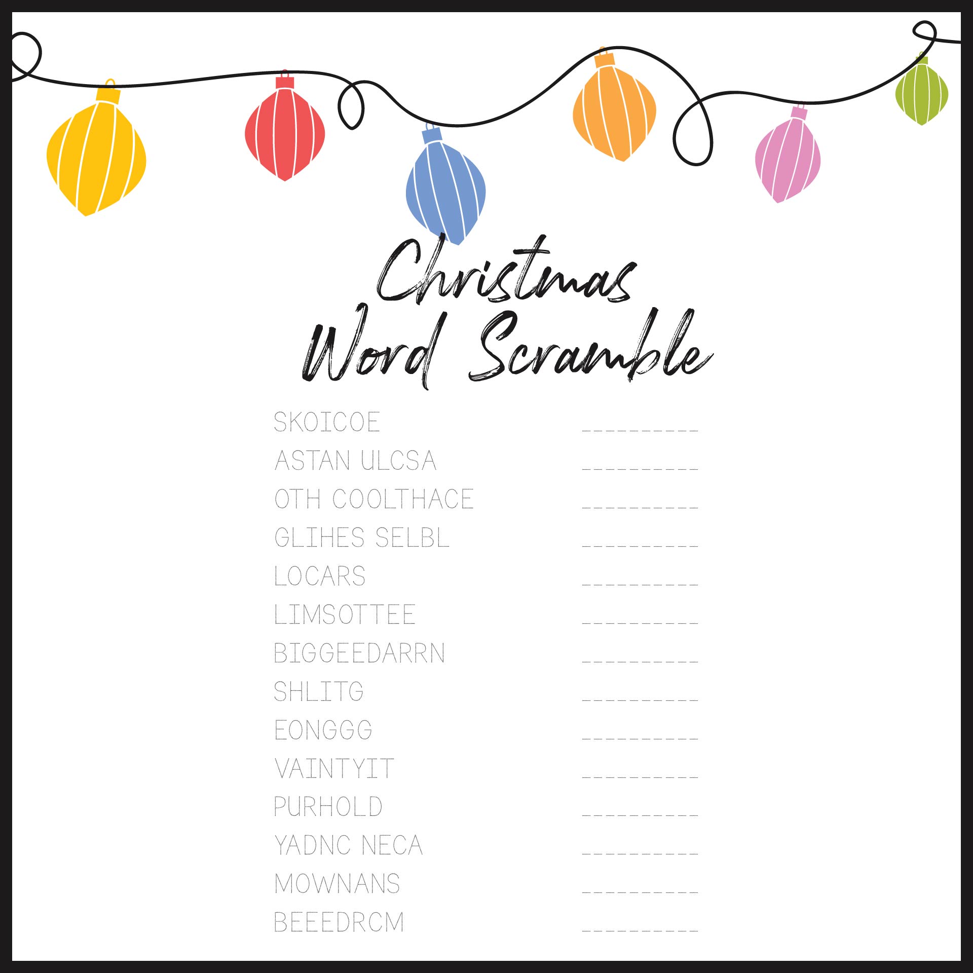 Christmas Song Scramble Worksheets