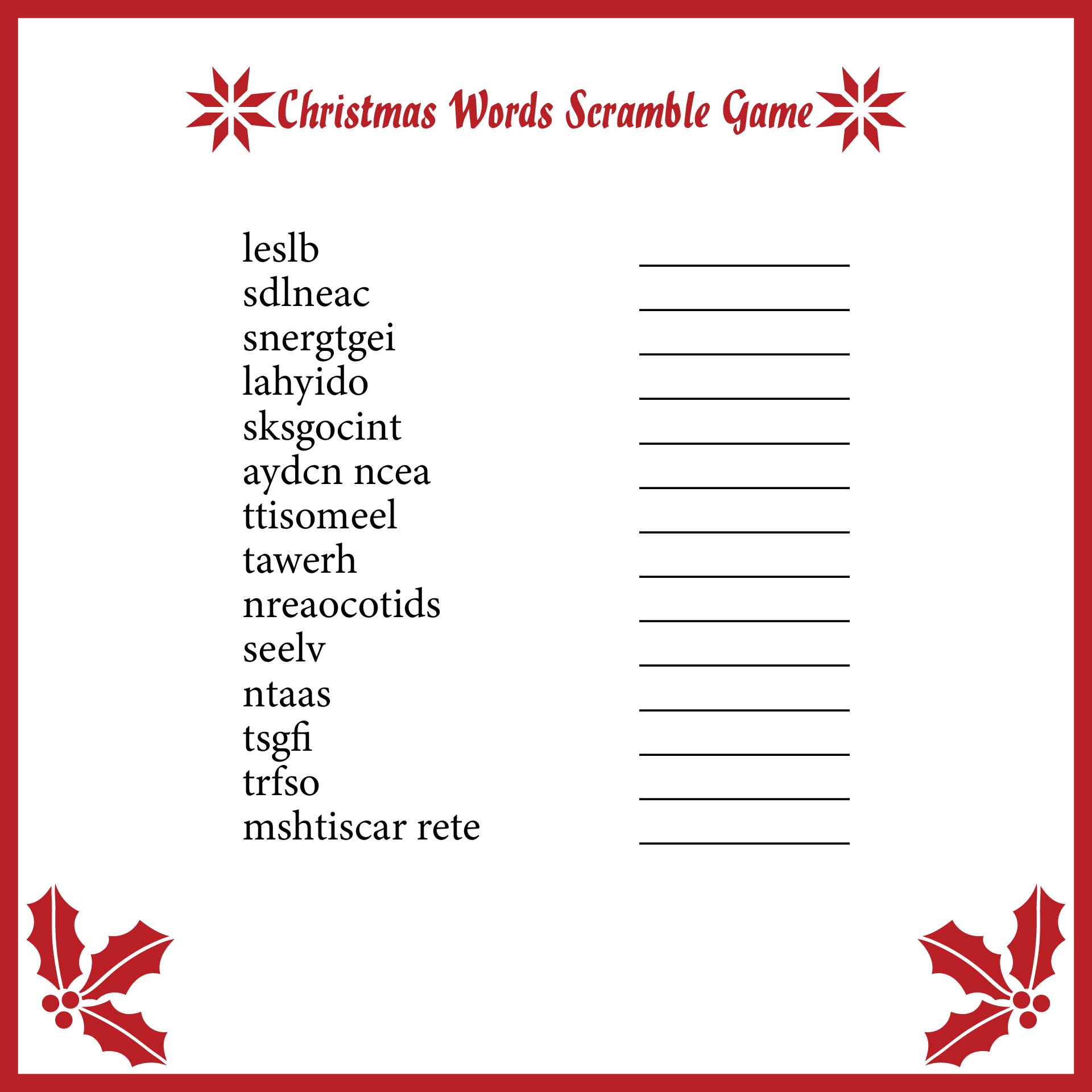 Printable Christmas Word Games