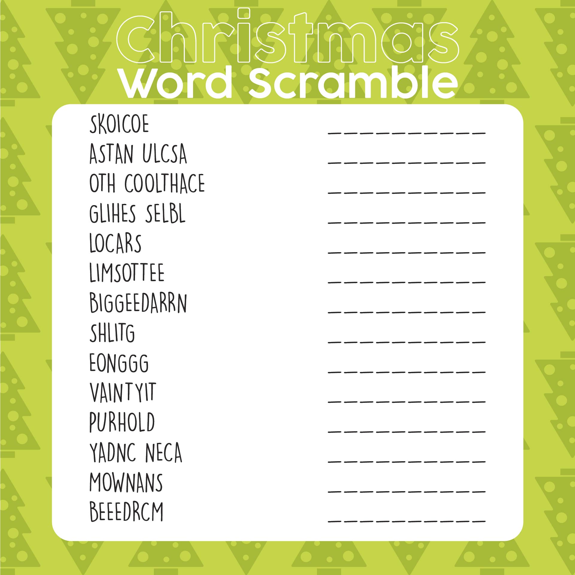 Printable Christmas Word Scramble Game