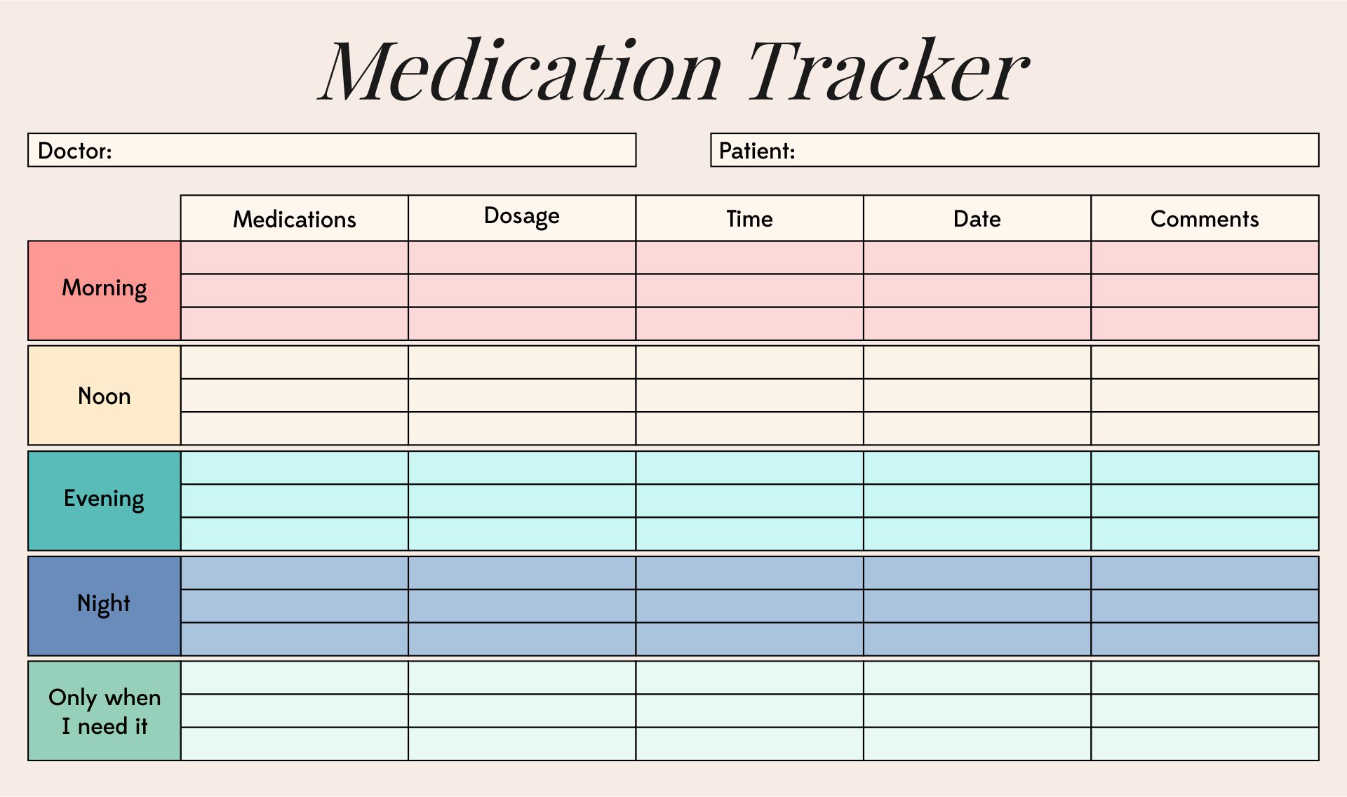Printable Medication Tracker