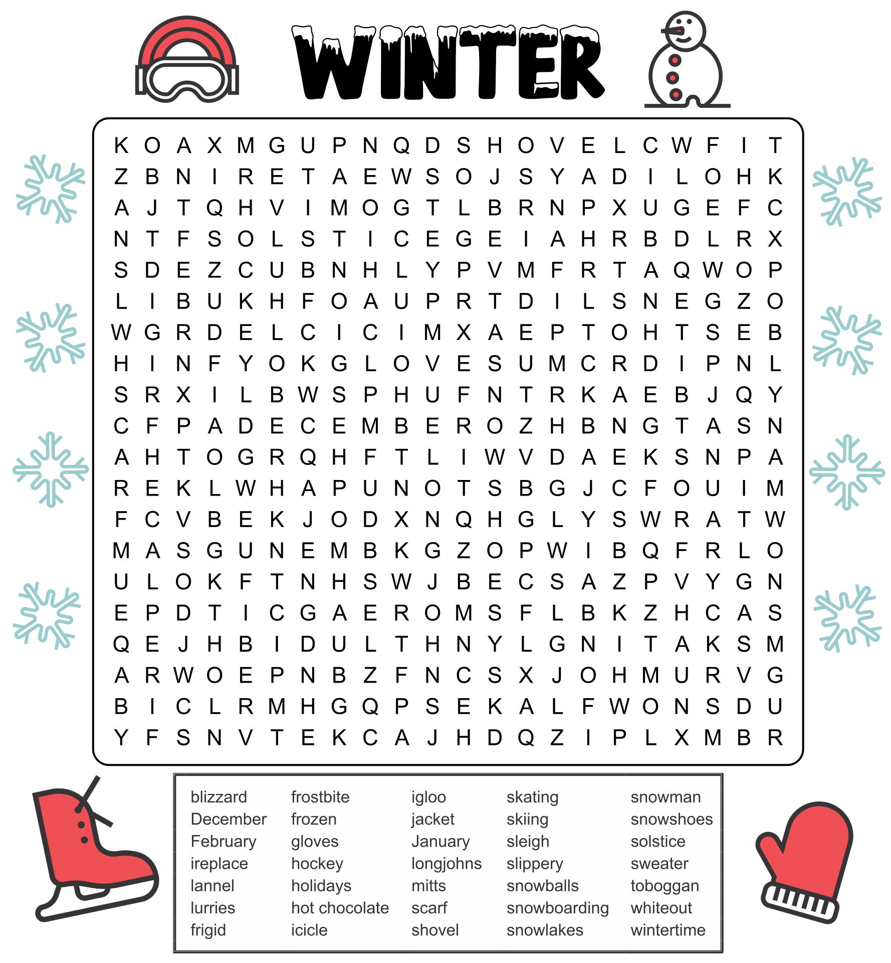 Hard Printable Word Searches for Kids