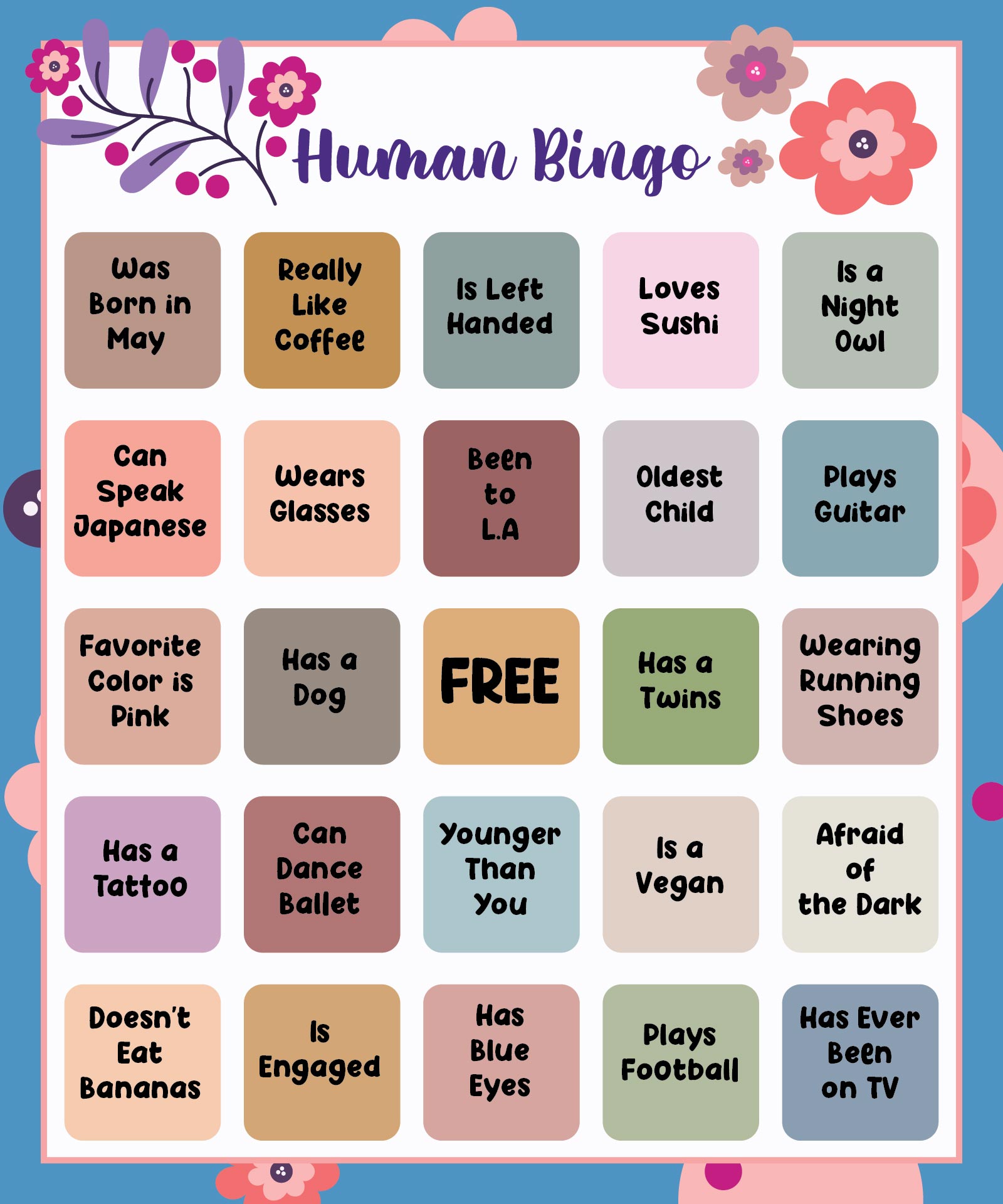 21 Best Printable Human Bingo Templates - printablee.com Pertaining To Ice Breaker Bingo Card Template