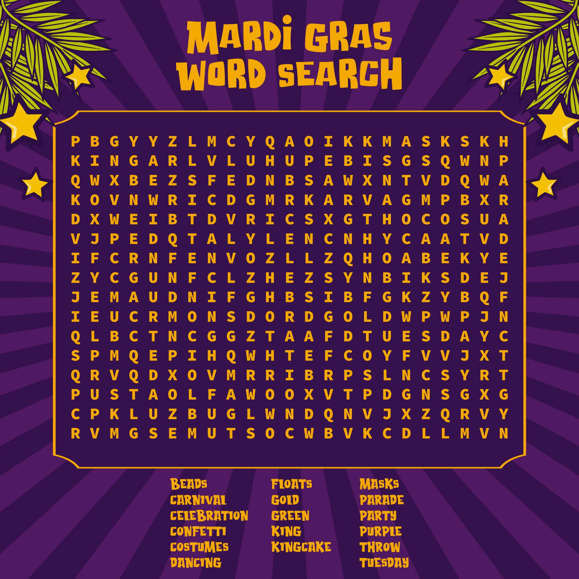 Mardi Gras Word Search Puzzles Printable