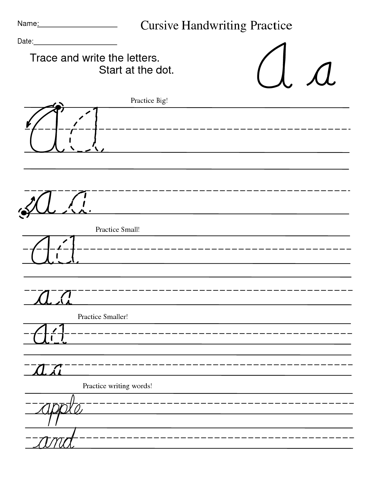 Nelson Handwriting Practice Sheets Printable a z cursive