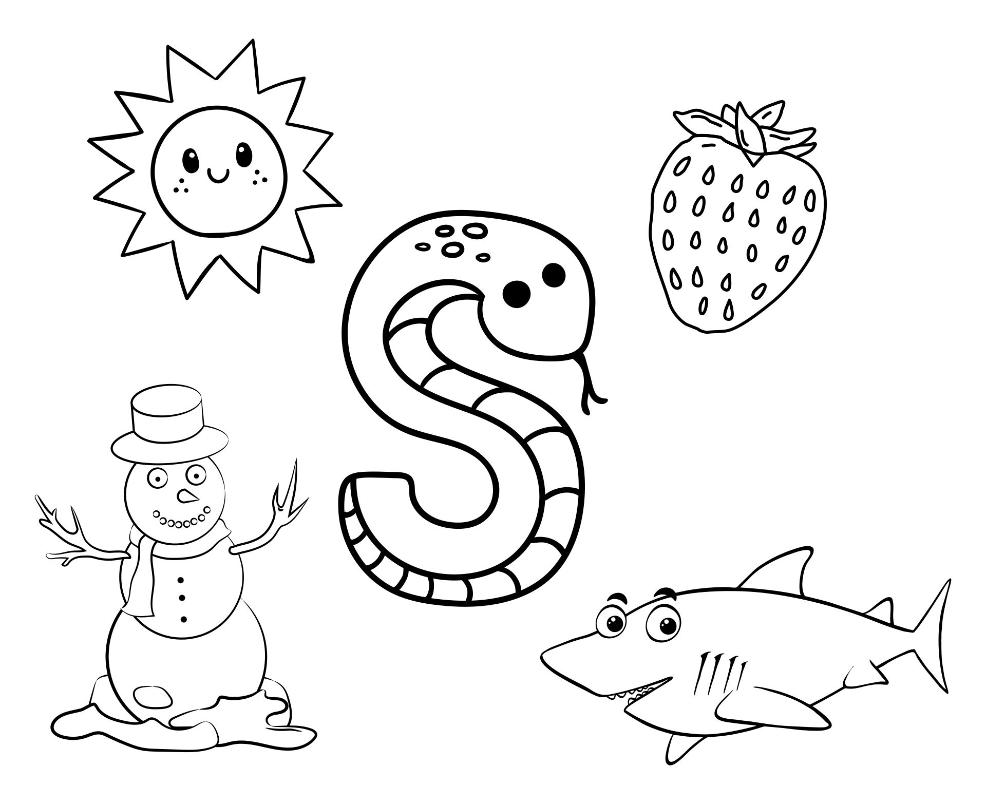 Things That Start with S Coloring Page