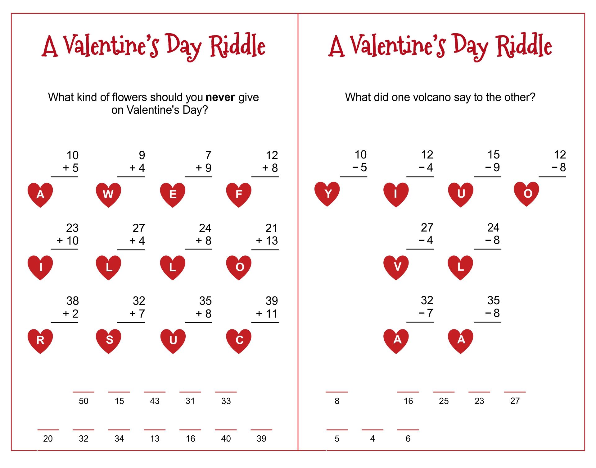 Valentine Printable Kids Riddles