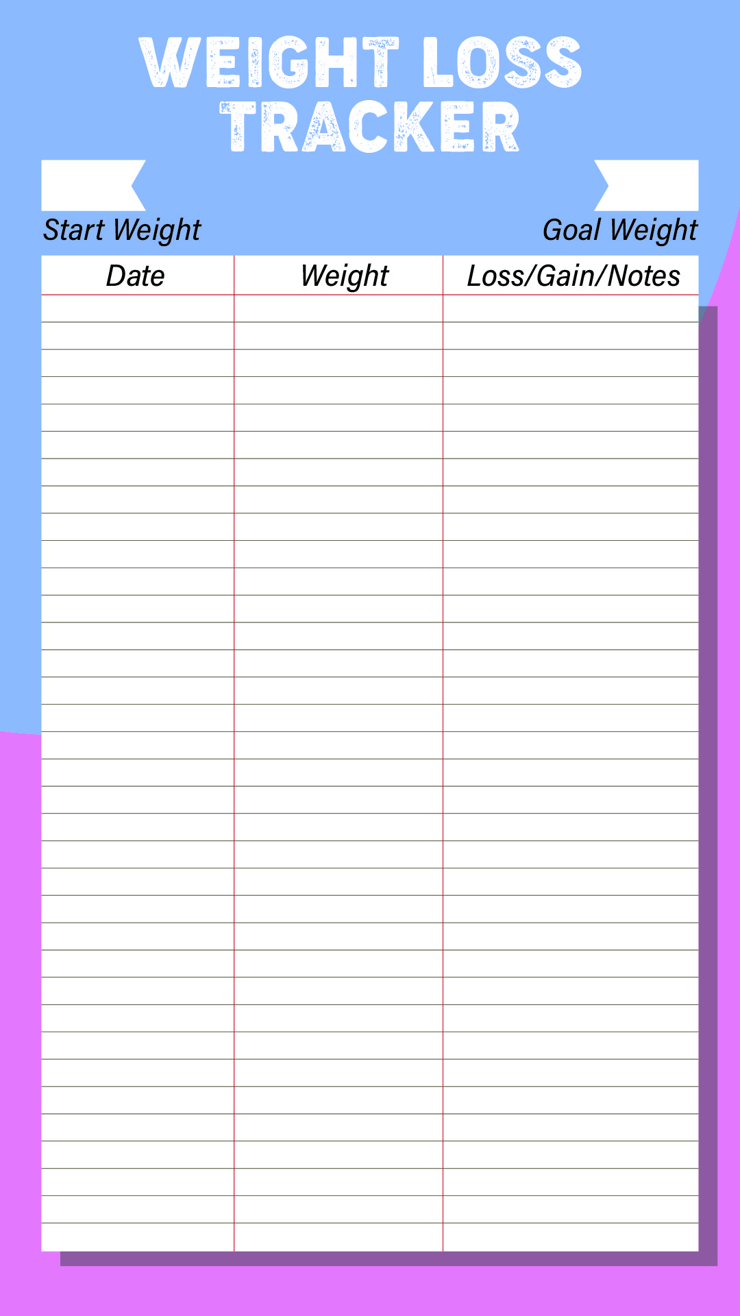 Free Printable Weight Loss Log Sheet