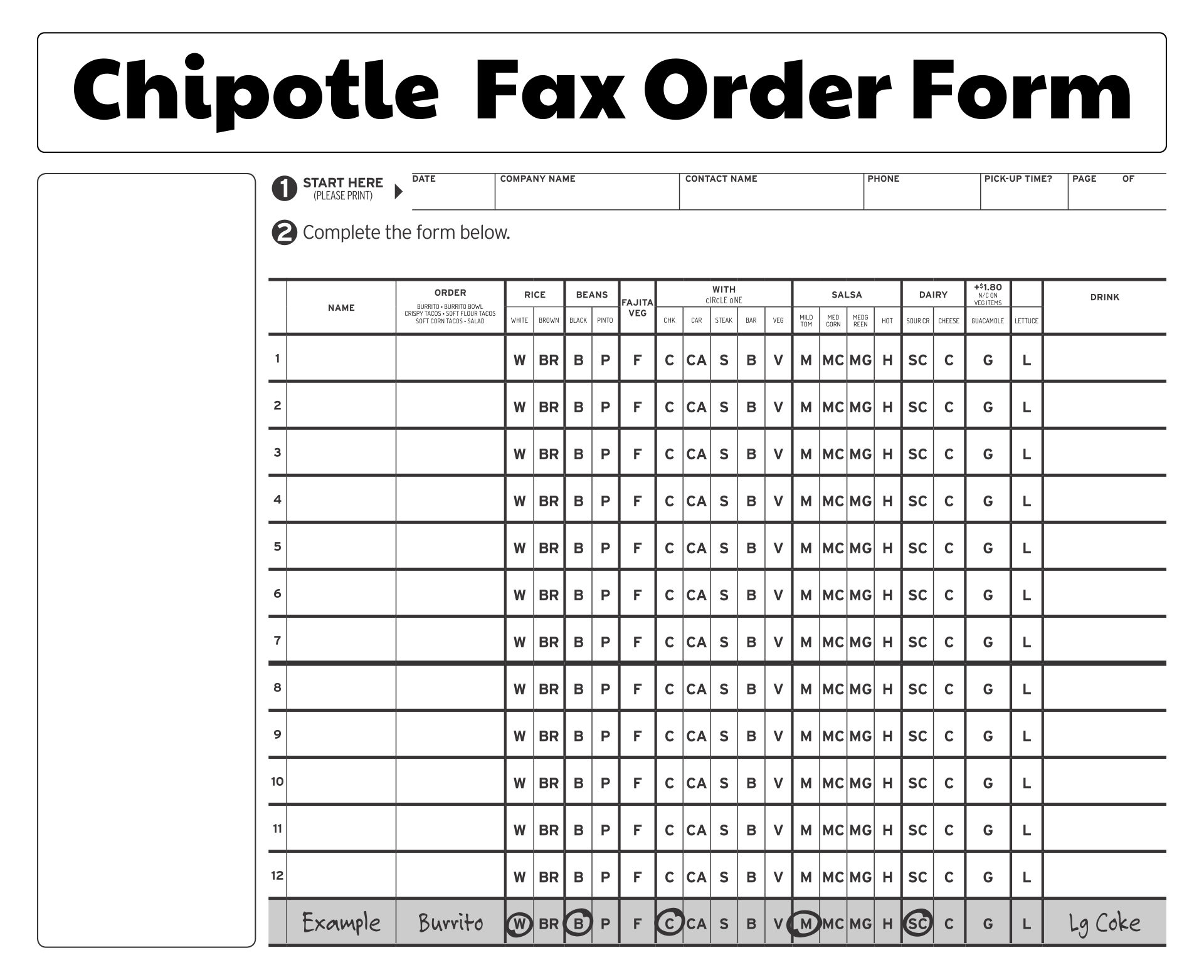 Chipotle Fax Order Form